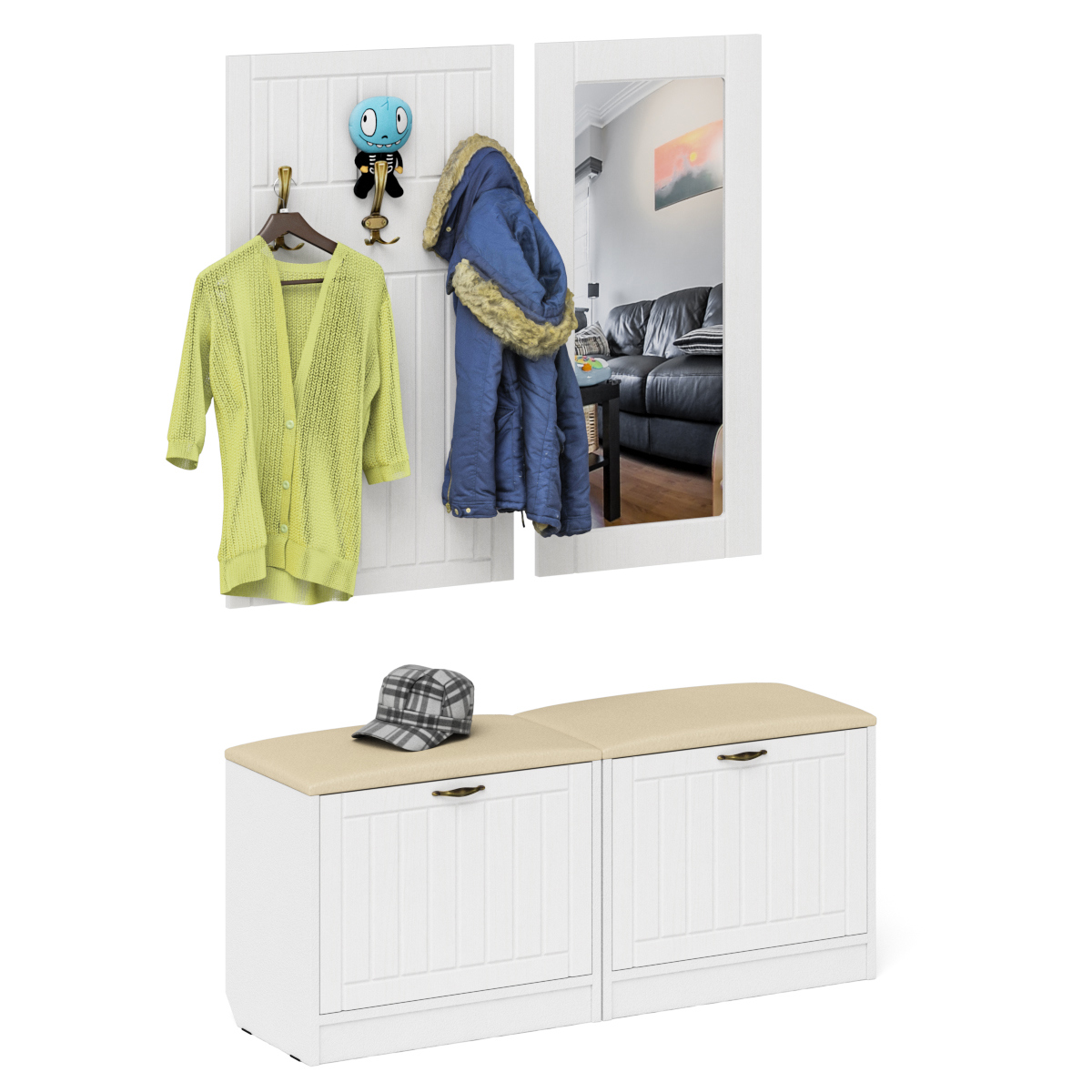 Изображение товара Комплект прихожей МЕБЕЛЬНЫЙ ДВОР П-6 № 02-Прованс Белый шагрень/белое дерево