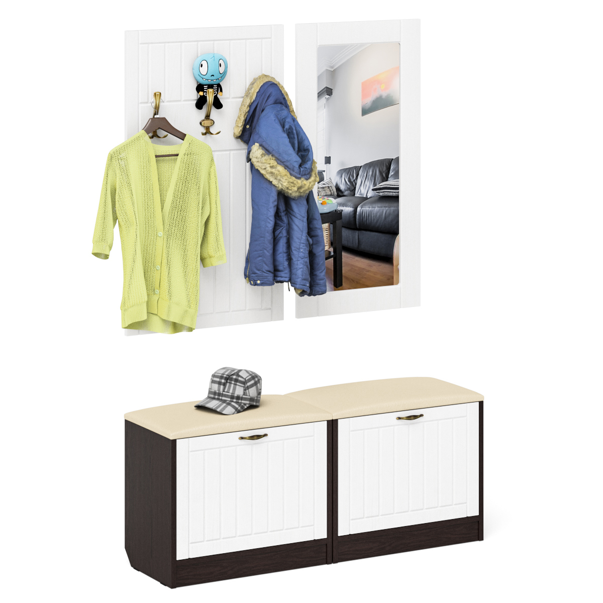 Изображение товара Комодно-обувная система МЕБЕЛЬНЫЙ ДВОР П-6 №02-Прованс, венге/белое дерево