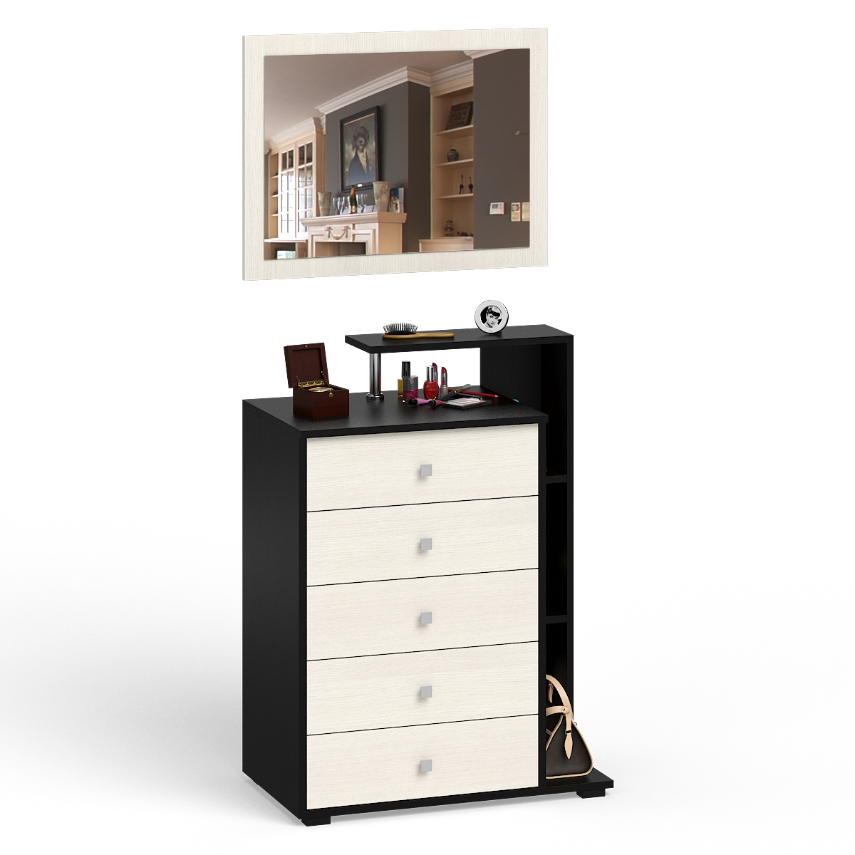 Изображение товара Комод Свк Камелия с зеркалом 5 ящиков 80x46.8x178 см МДФ цвет венге/дуб лоредо