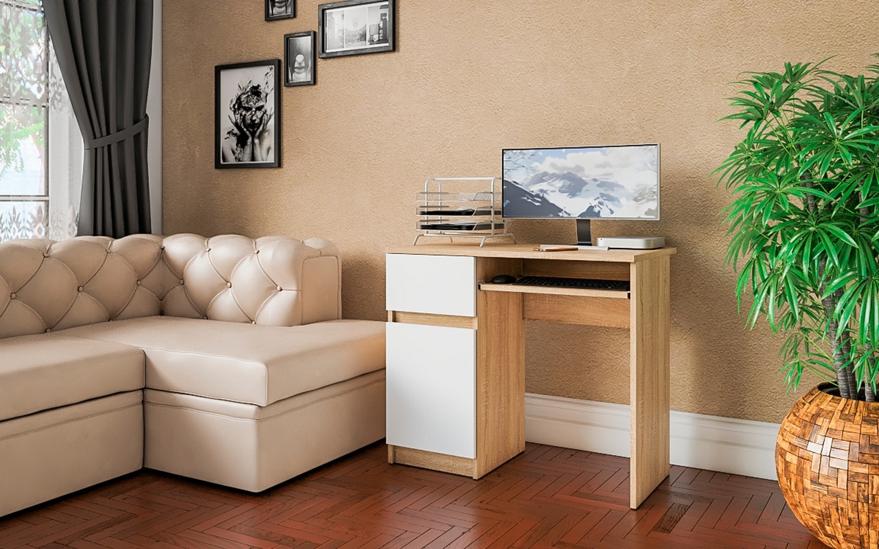 Изображение товара Стол компьютерный Свк Мори МС-1 левый 90x76.6x50 см ЛДСП цвет дуб сонома/белый