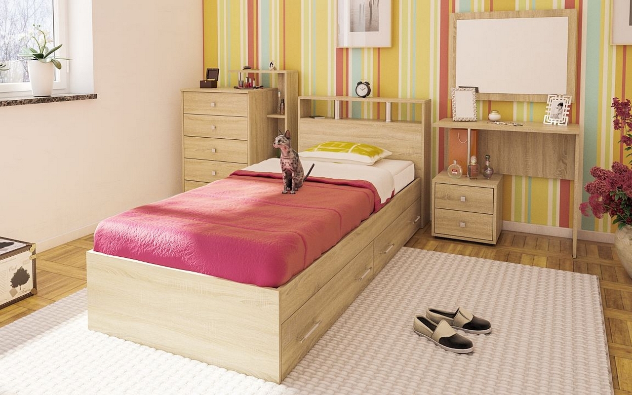 Изображение товара Спальный гарнитур Свк Камелия № 14 90x200 см цвет дуб сонома