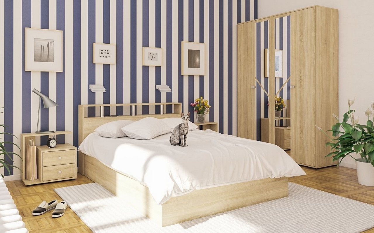 Изображение товара Спальный гарнитур Свк Камелия № 1 140x200 см цвет дуб сонома