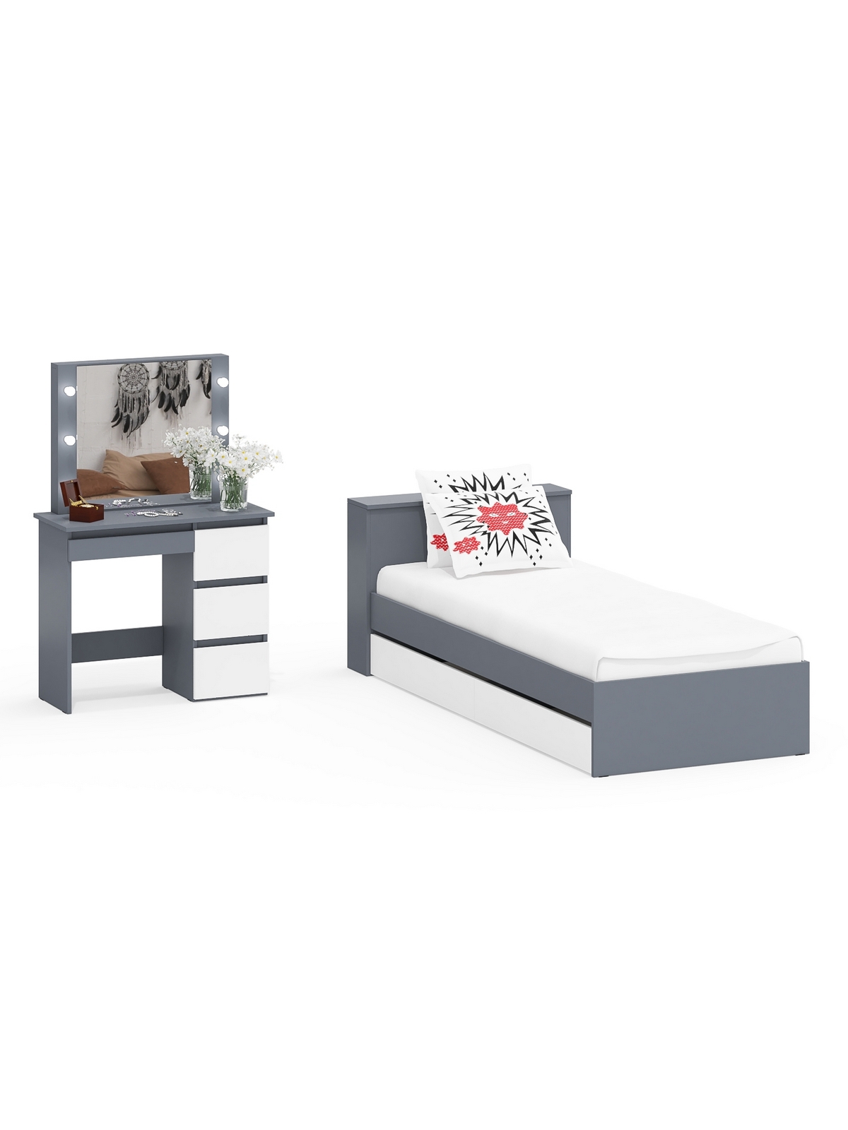 Изображение товара Кровать Свк Ксения 90x200 см цвет графит/белый 1030764K