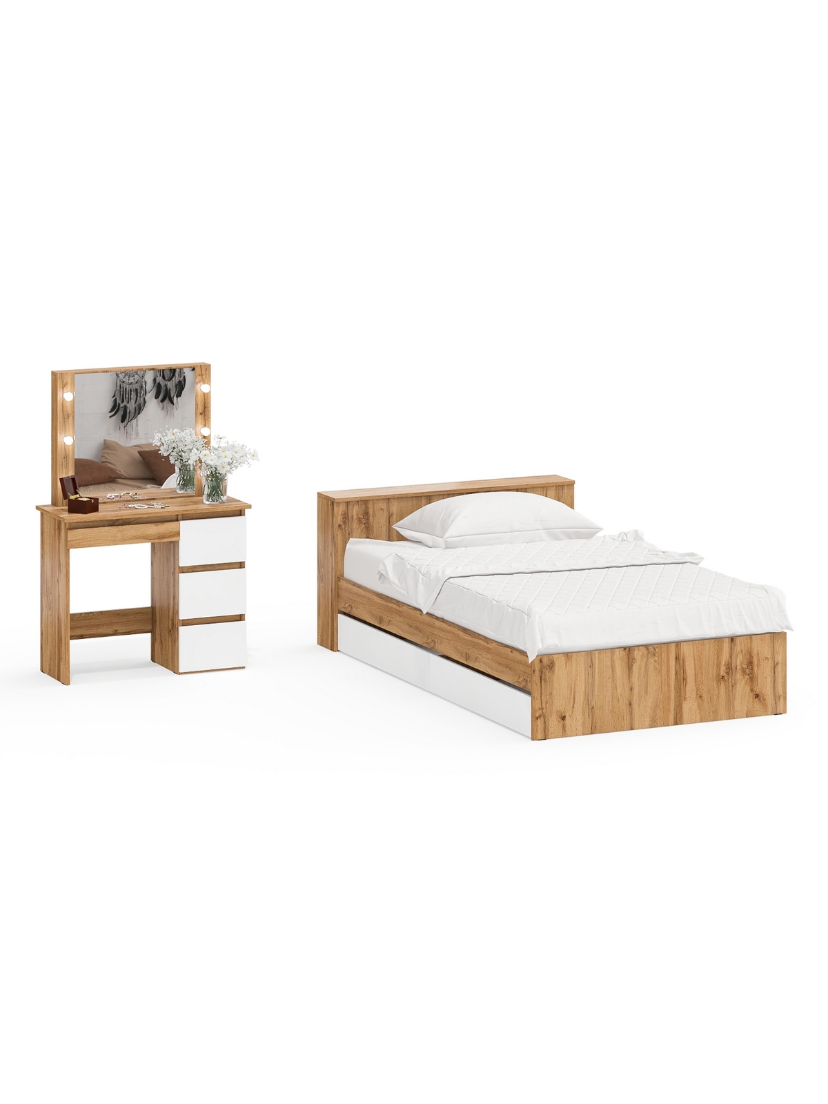 Изображение товара Кровать Свк Ксения 120x200 см цвет дуб вотан/белый 1030780K