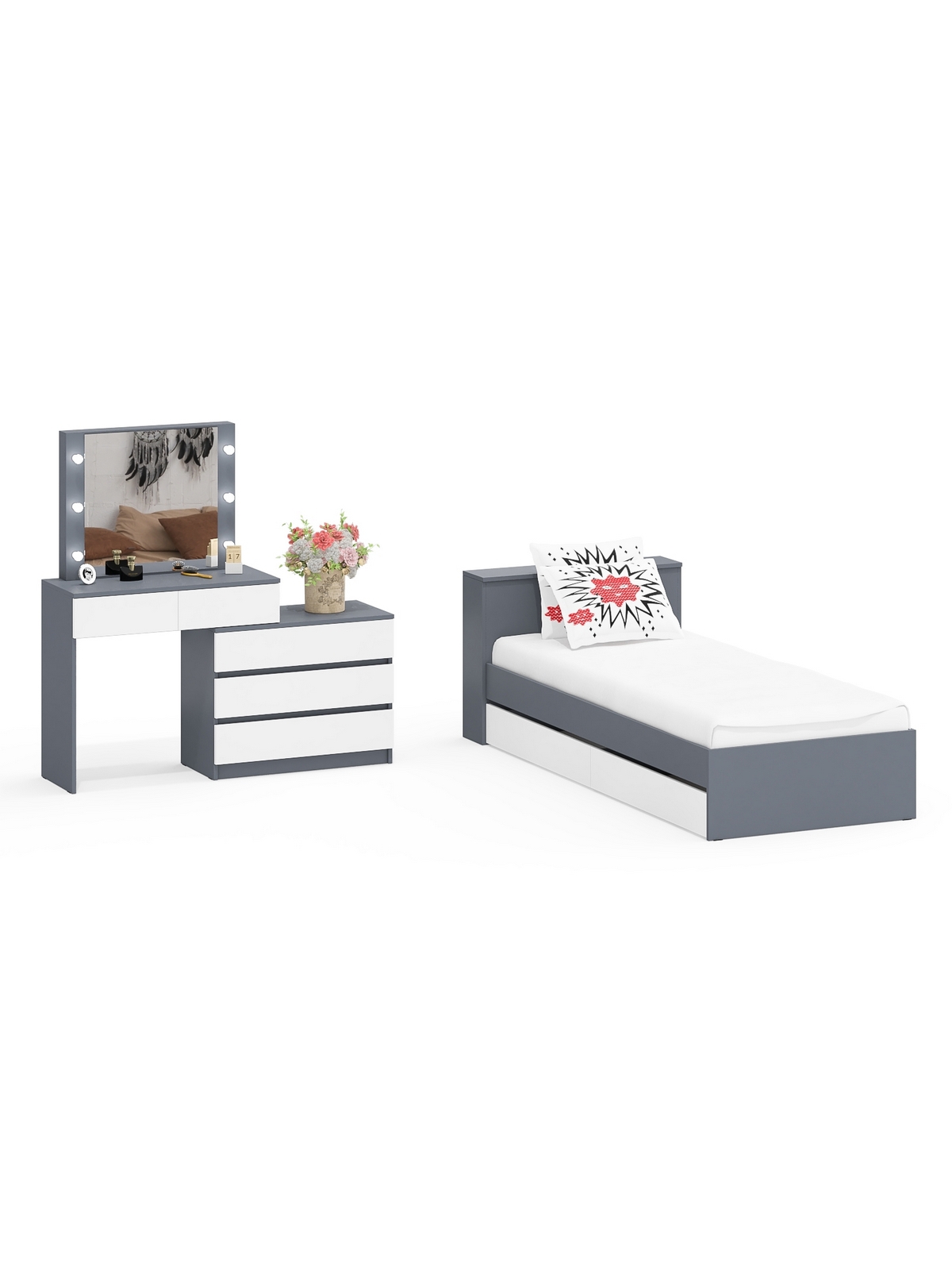 Изображение товара Кровать Свк Ксения 90x200 см цвет графит/белый 1030736K