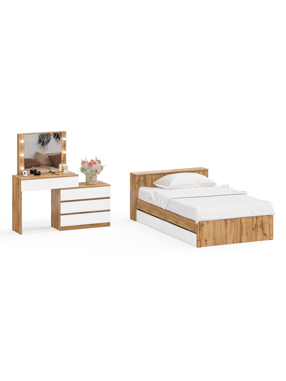 Изображение товара Кровать СВК Ксения 1200+Ст-110 Дуб вотан/белый