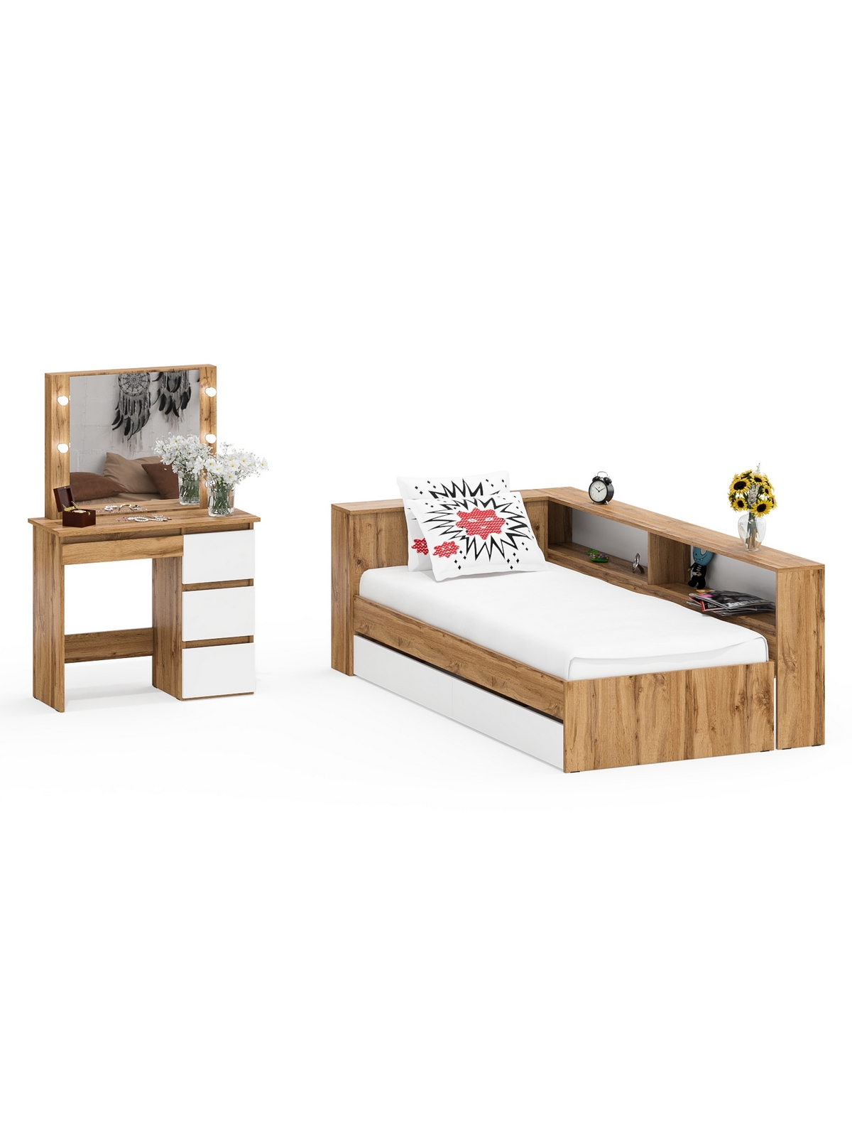 Изображение товара Кровать Свк Ксения 90x200 см цвет дуб вотан/белый 1030759K