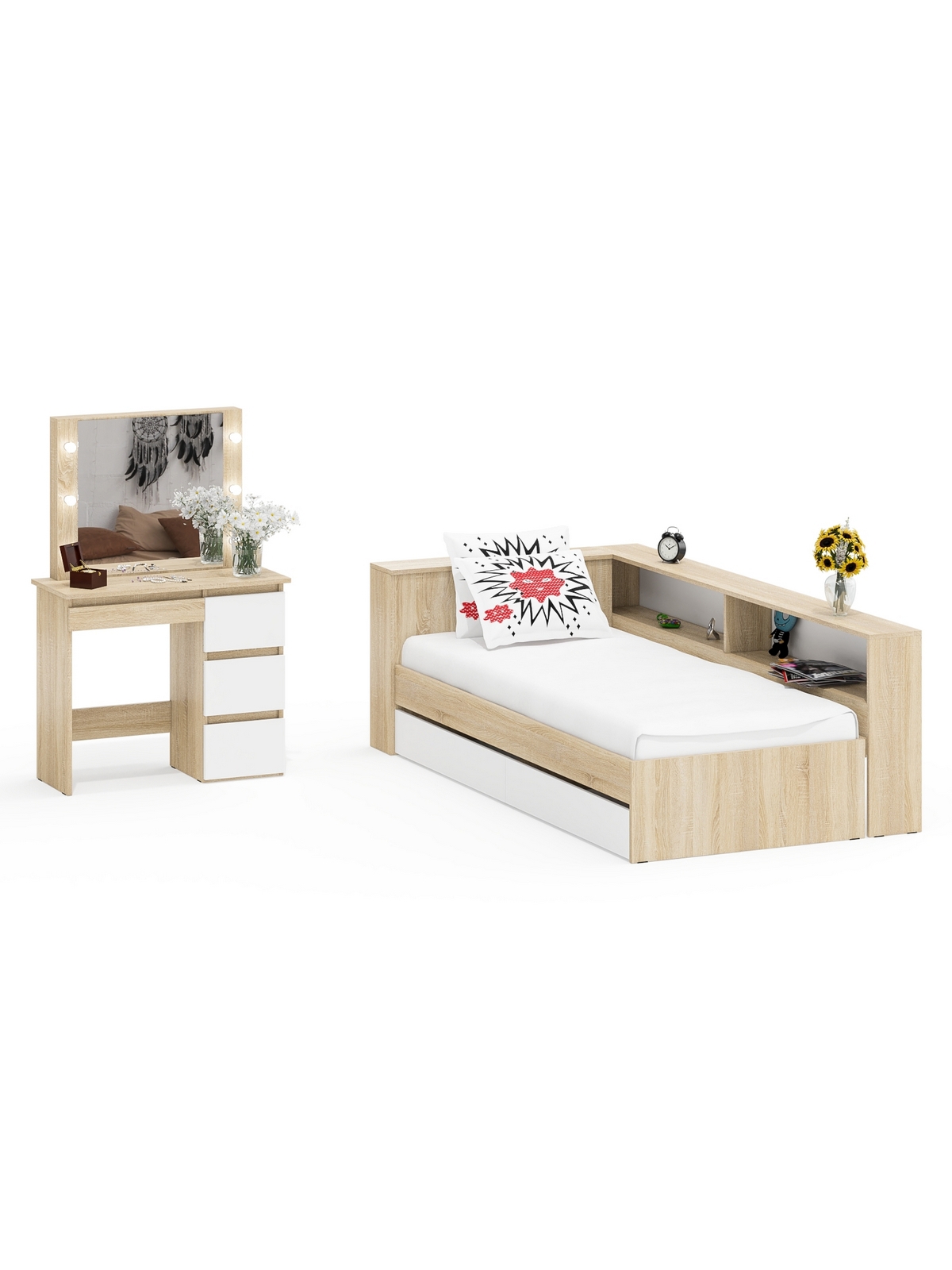 Изображение товара Кровать Свк Ксения 90x200 см цвет дуб сонома/белый 1030761K