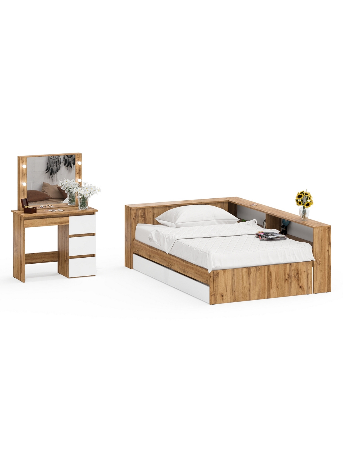 Изображение товара Кровать Свк Ксения 120x200 см цвет дуб вотан/белый 1030773K