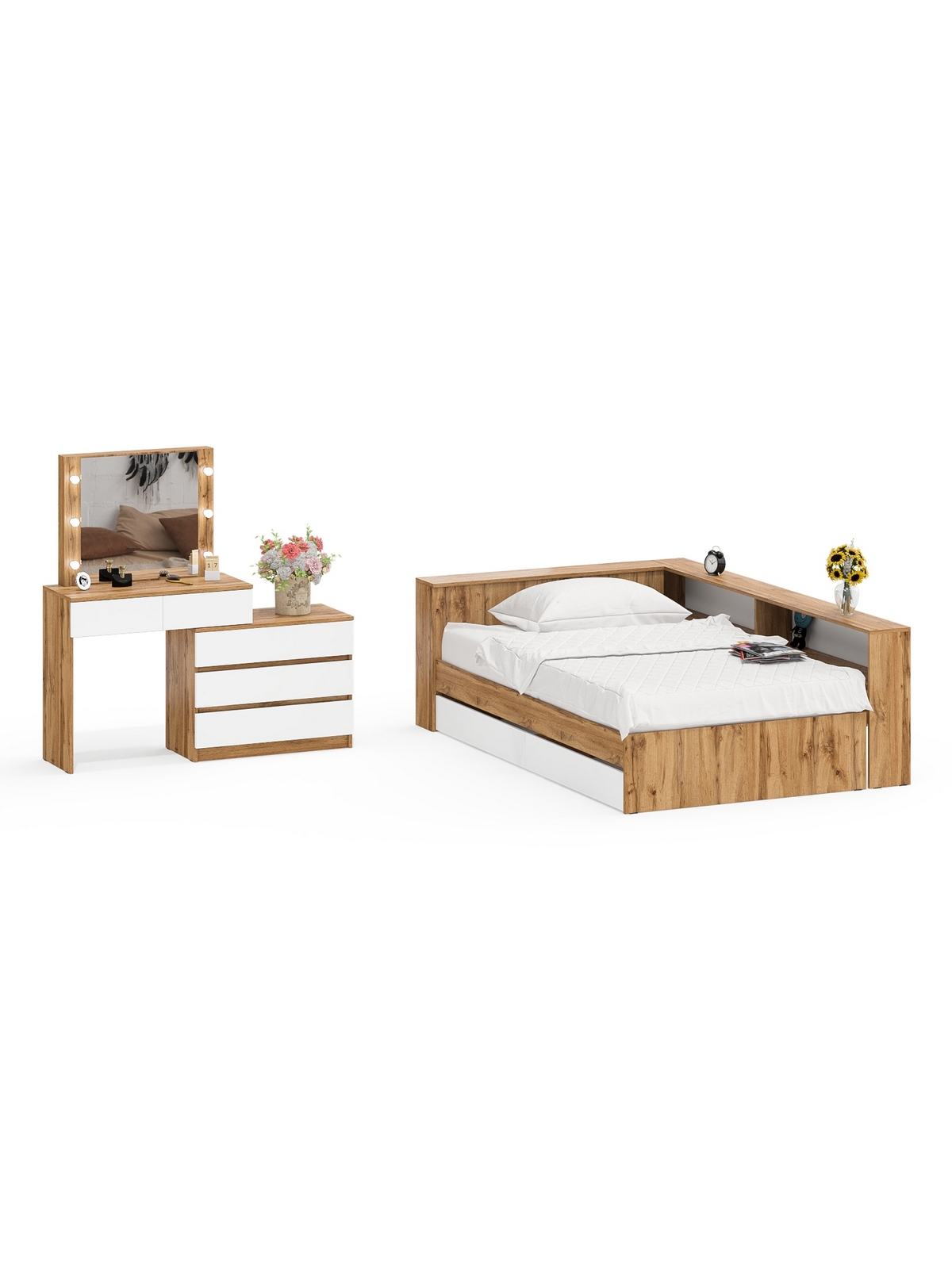 Изображение товара Кровать Свк Ксения 120x200 см цвет дуб вотан/белый 1030745K