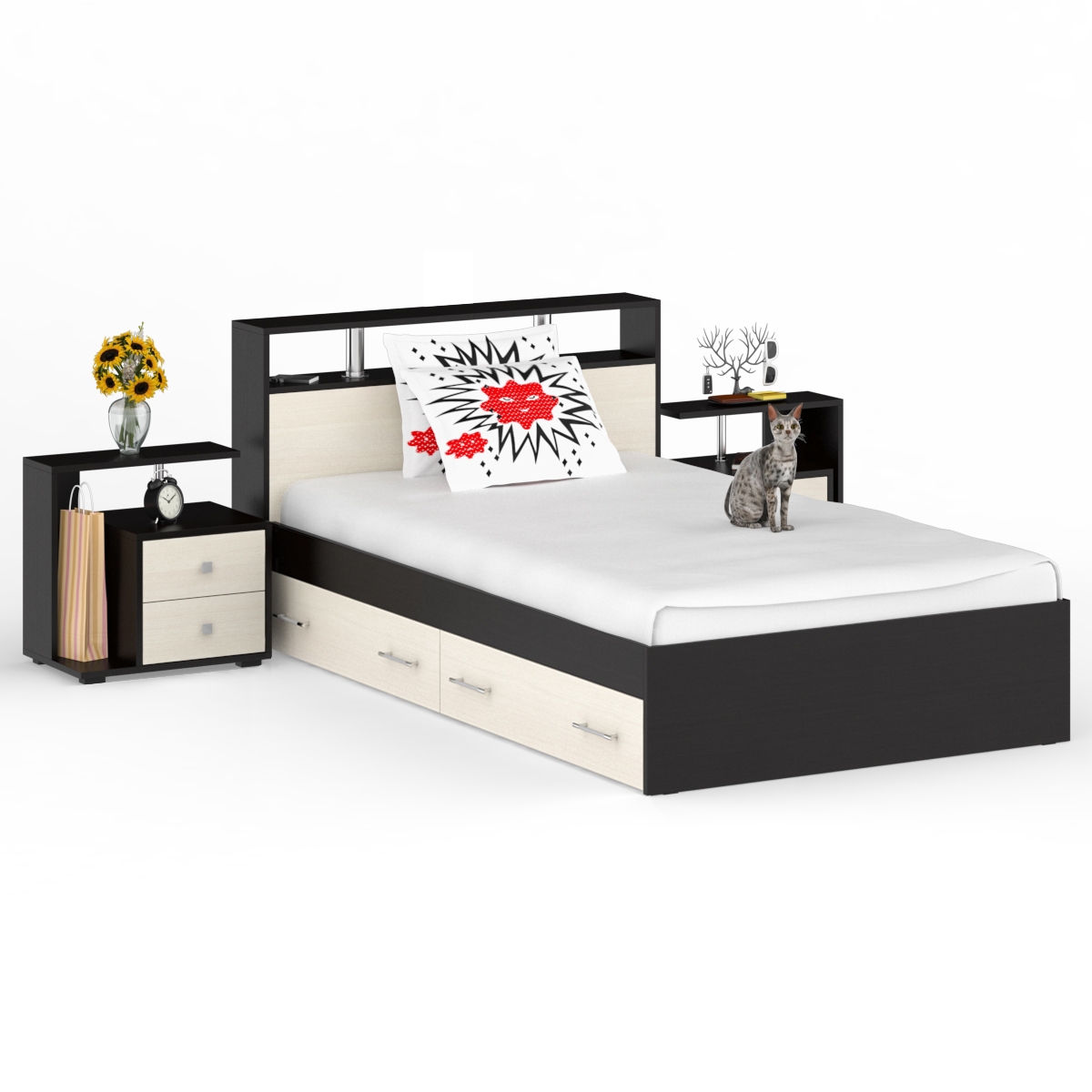 Изображение товара Кровать СВК Камелия 1200Я+2ТП — венге/дуб лоредо, комплект ящиков