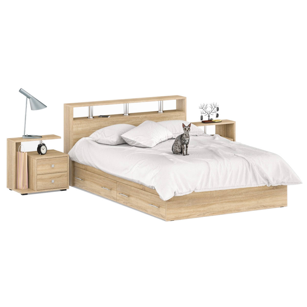 Изображение товара Кровать СВК Камелия 1400Я+2ТП с двумя тумбами и ящиками