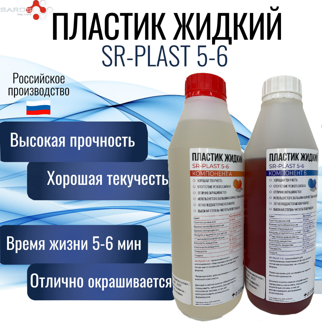 Изображение товара Жидкий литьевой полиуретановый пластик Saros Polymer SR-PLAST 5-6 1 кг. Изображение товара Жидкий литьевой полиуретановый пластик Saros Polymer SR-PLAST 5-6 1 кг.