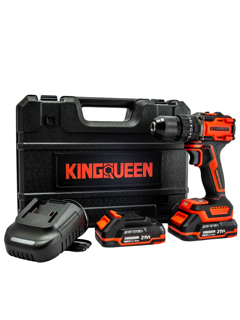 Изображение товара Дрель-шуруповерт аккумуляторная бесщеточная Kingqueen KQ-G21-80D, 21 В Li-Ion 2x2 Ач