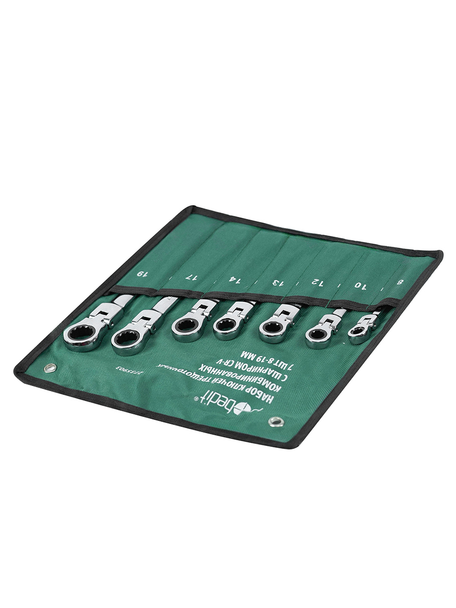 Изображение товара Набор комбинированных трещоточных ключей Pobedit 7 шт 8-19 мм