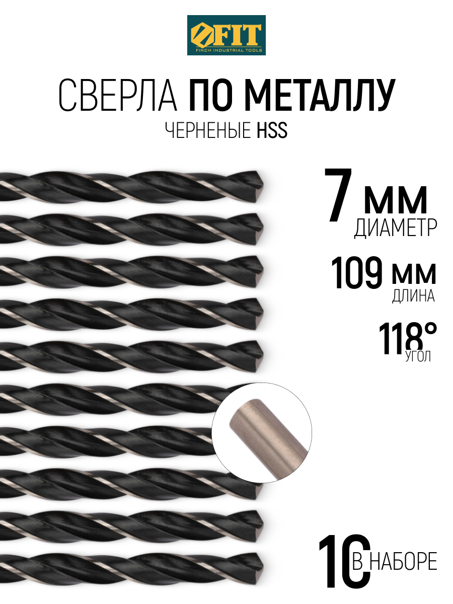 Изображение товара Сверло по металлу FIT 33570 2 мм 109 мм, набор 10 шт