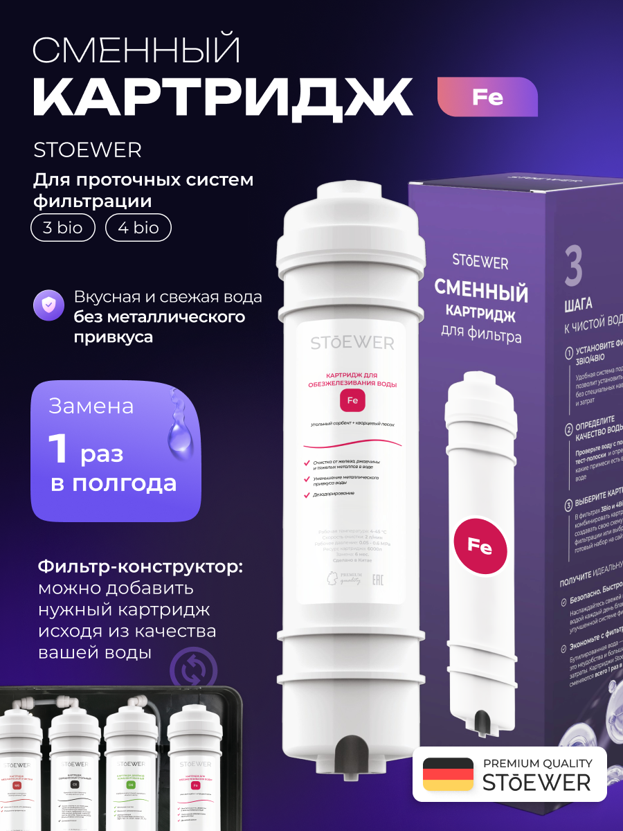Изображение товара Картридж для фильтрации воды Stoewer Fe SL10 0.01 мкм быстросъемный Изображение товара Картридж для фильтрации воды Stoewer Fe SL10 0.01 мкм быстросъемный