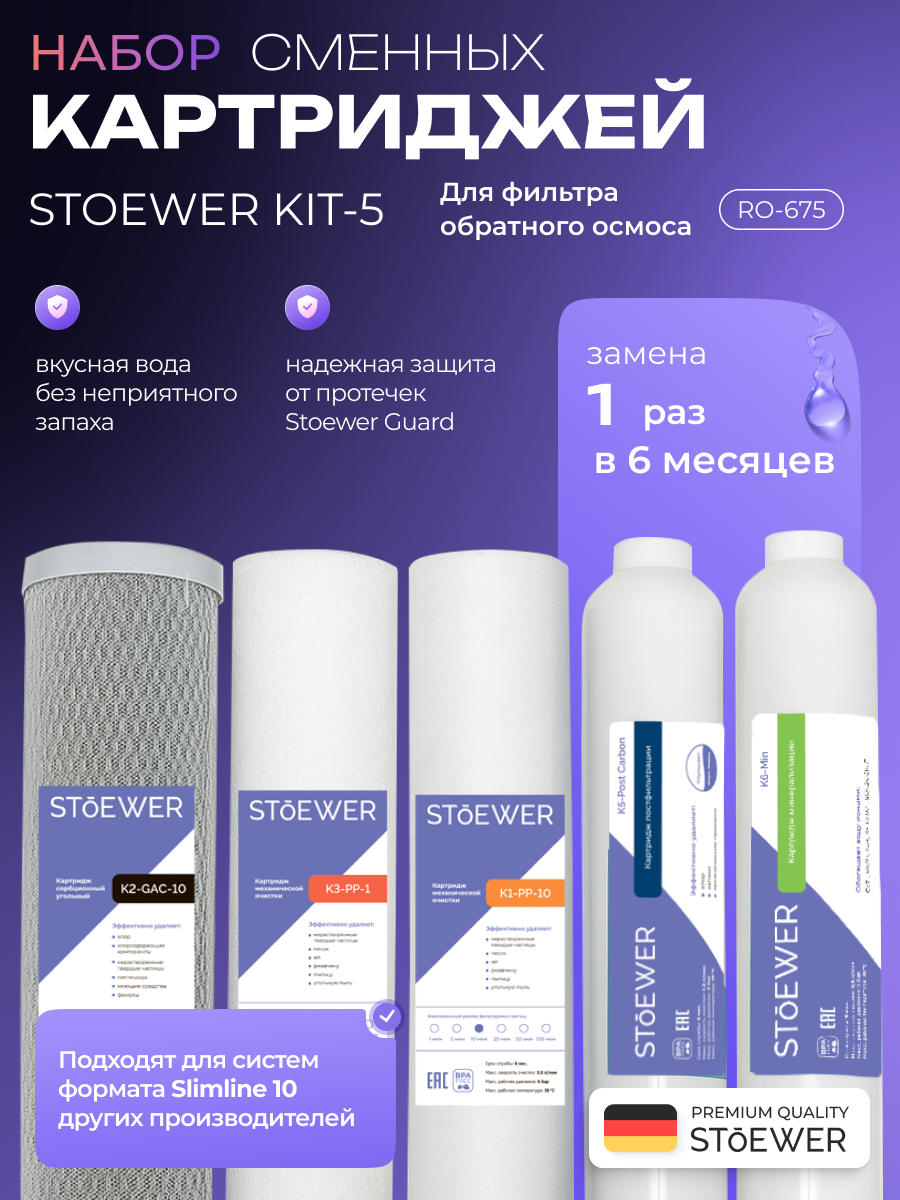 Изображение товара Комплект картриджей для обратного осмоса Stoewer Kit-5 5 ступеней с минерализатором Изображение товара Комплект картриджей для обратного осмоса Stoewer Kit-5 5 ступеней с минерализатором