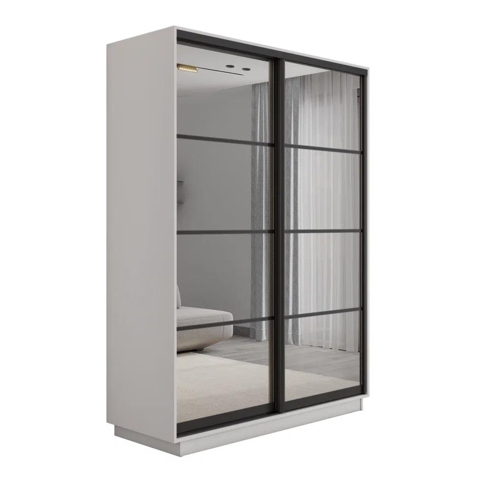 Изображение товара Шкаф-купе Мебельная компания Е 1 Экспресс с 2 дверями с зеркалом 220x160x60 см ЛДСП цвет белый снег