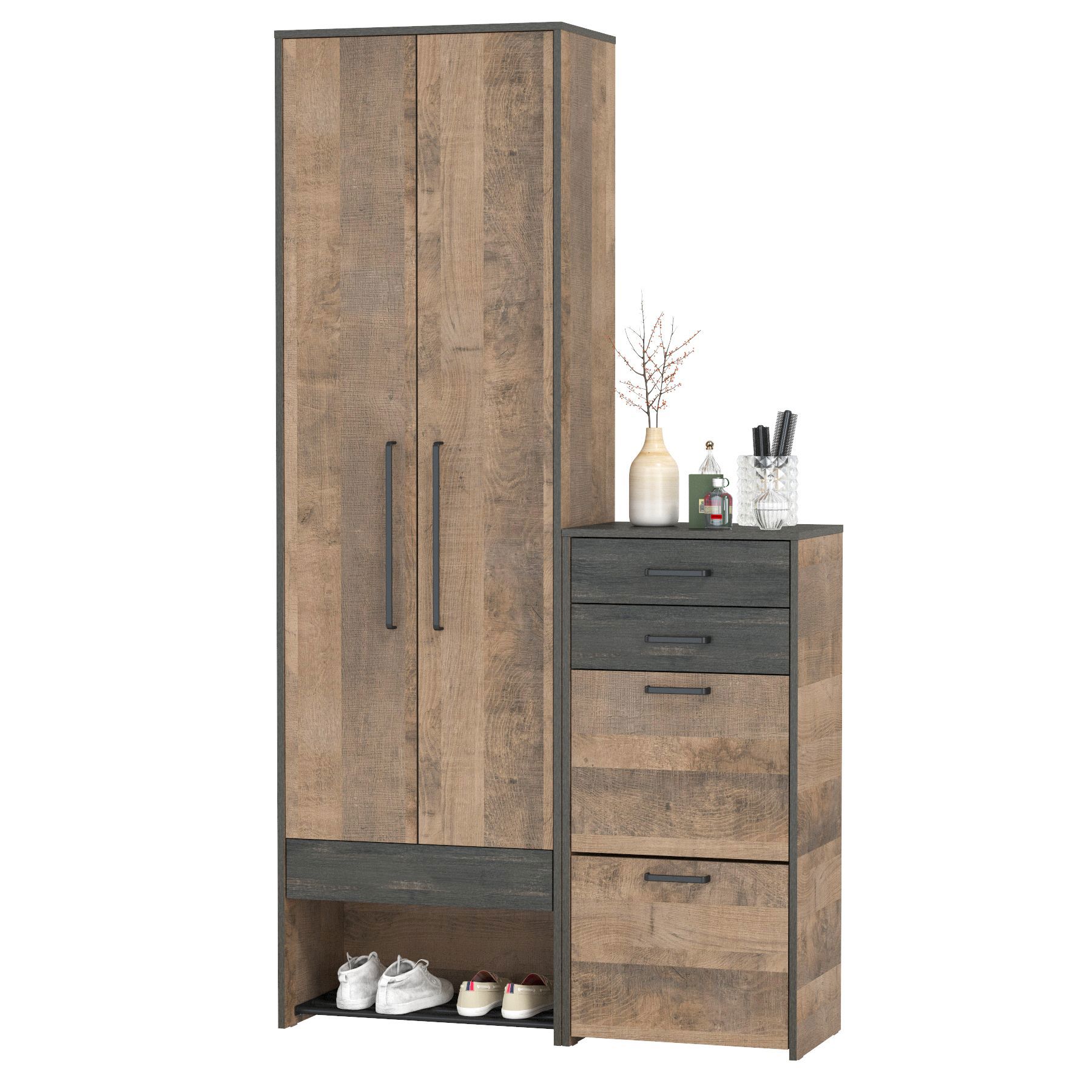 Изображение товара Комплект мебели для прихожей Mobi Трувор 13.328.02 + 13.241.06 80x210x37 см ЛДСП цвет дуб гранж песочный/интра