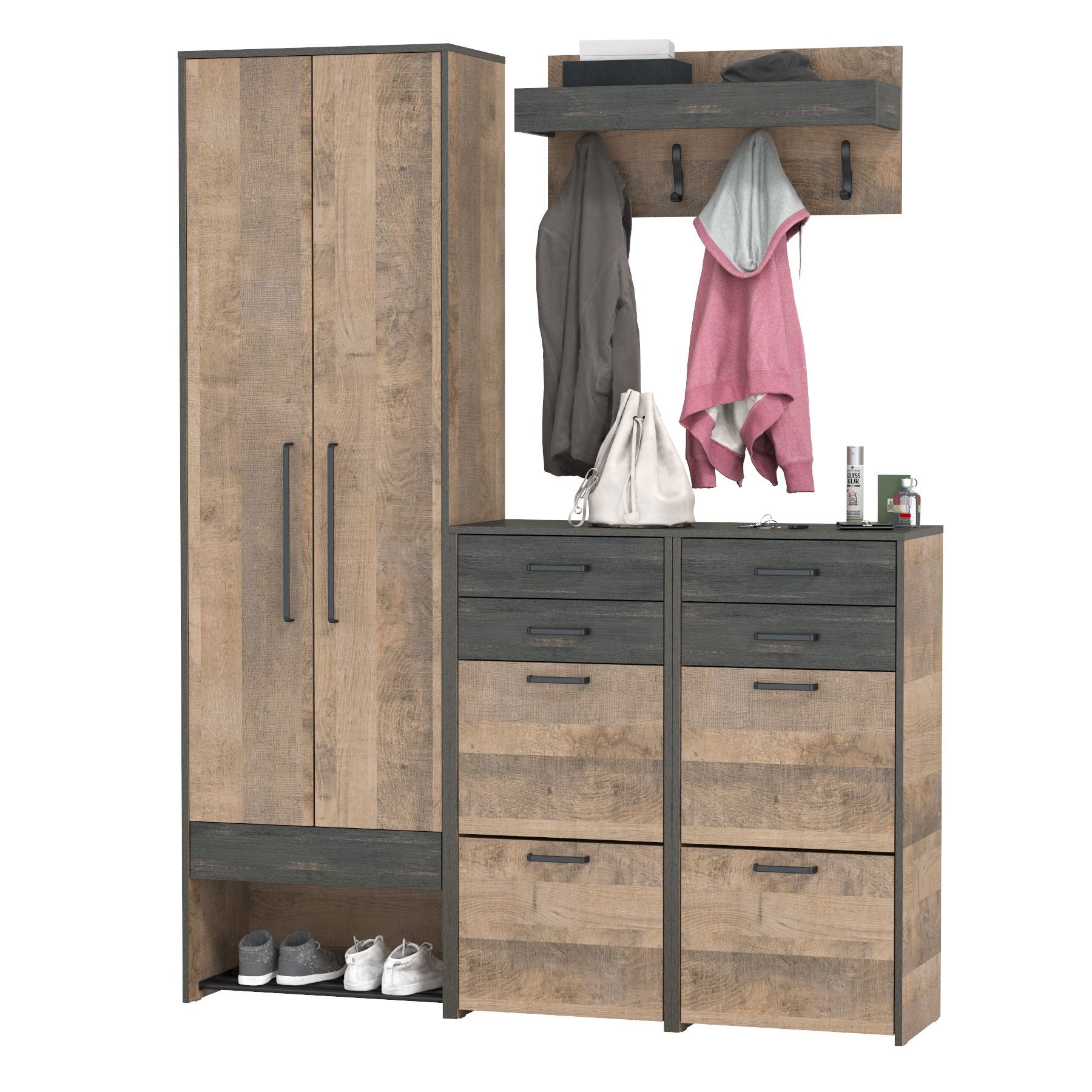 Изображение товара [Шкаф] MOBI Трувор №206 Дуб гранж песочный/интра — прихожая с обувницей и крючками