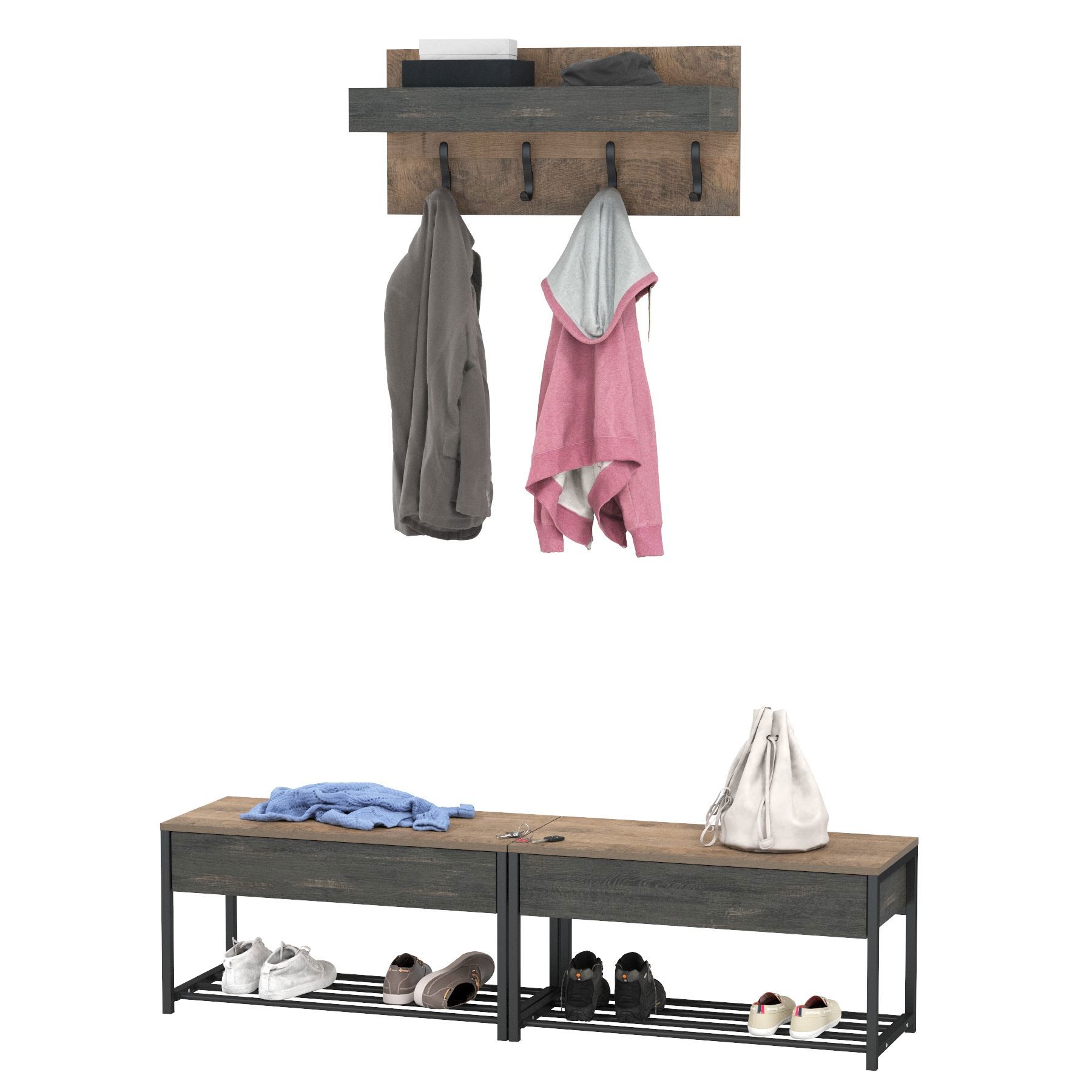 Изображение товара Комплект мебели для прихожей Mobi Трувор № 178 80x195x36.6 см ЛДСП цвет дуб гранж песочный/интра