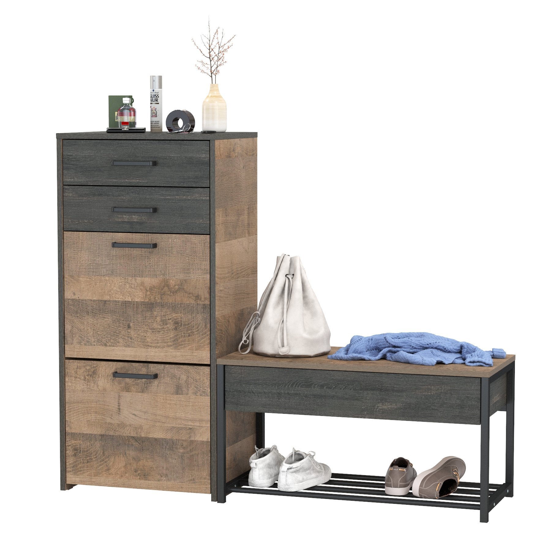 Изображение товара Комплект мебели для прихожей Mobi Трувор 13.241.03 + 13.241.06 80x106.9x36.6 см ЛДСП цвет дуб гранж песочный/интра