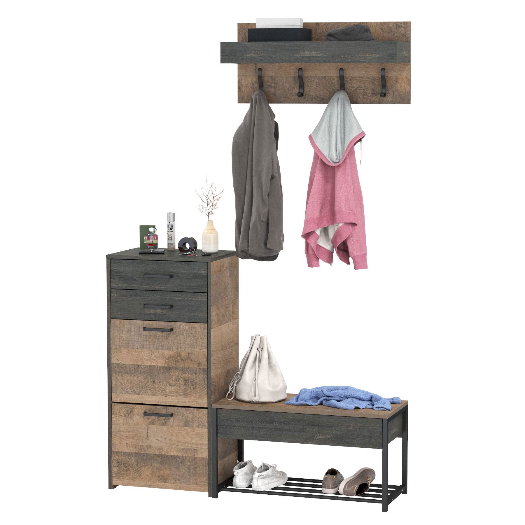 Изображение товара Комплект мебели для прихожей Mobi Трувор № 180 80x195x36.9 см ЛДСП цвет дуб гранж песочный/интра