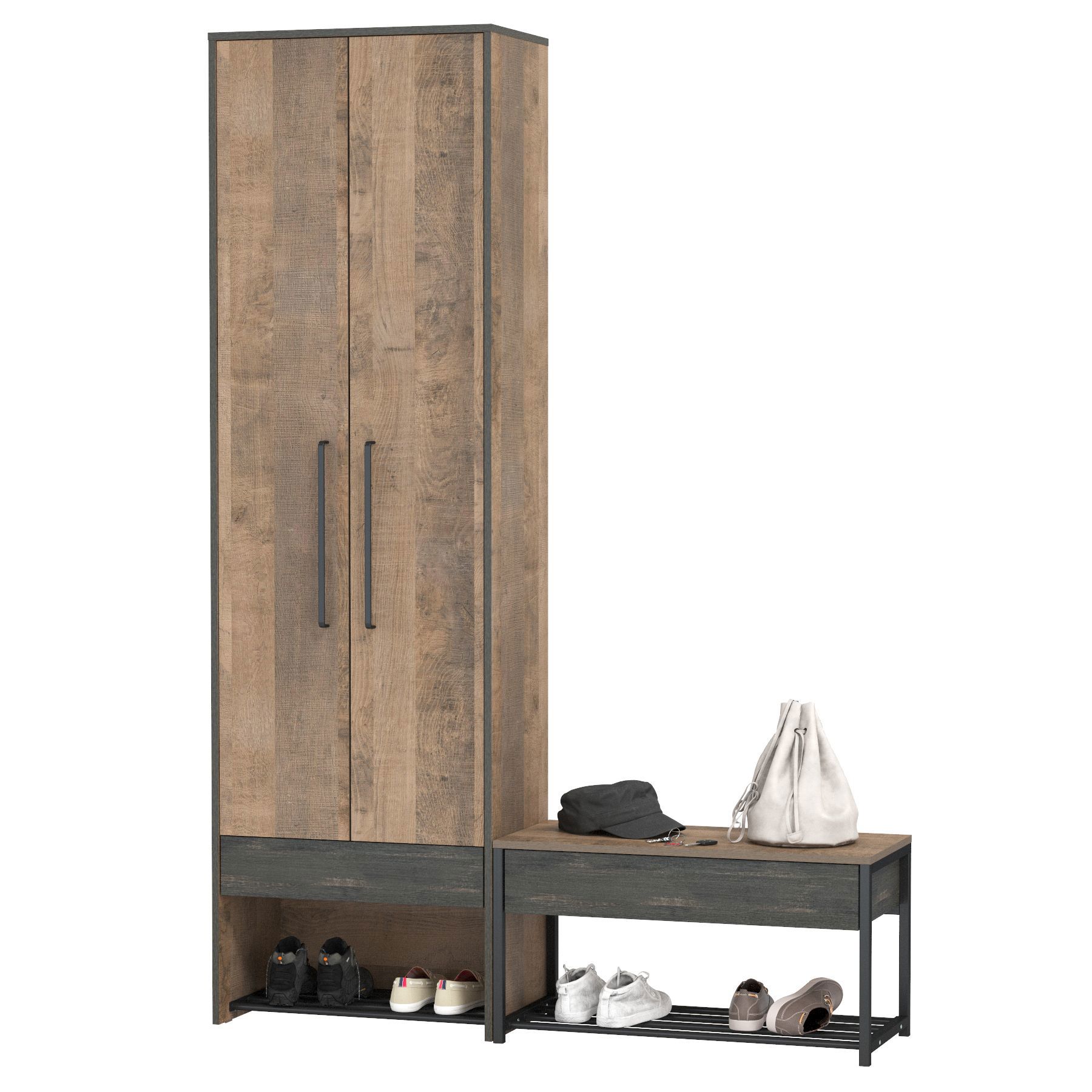 Изображение товара Комплект мебели для прихожей Mobi Трувор 13.328.02 + 13.241.03 80x210x37 см ЛДСП цвет дуб гранж песочный/интра