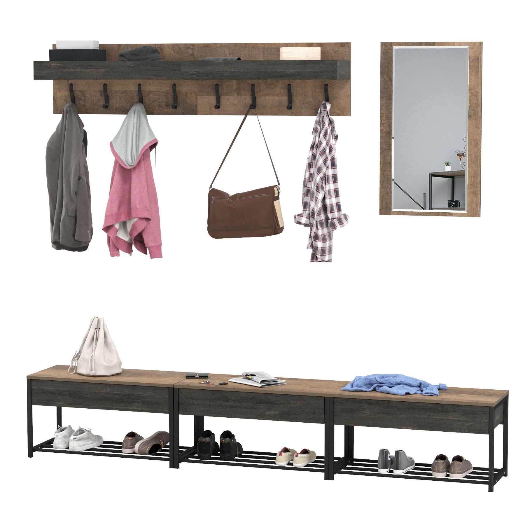 Изображение товара Комплект мебели для прихожей Mobi Трувор № 191 230x195x36.6 см ЛДСП цвет дуб гранж песочный/интра