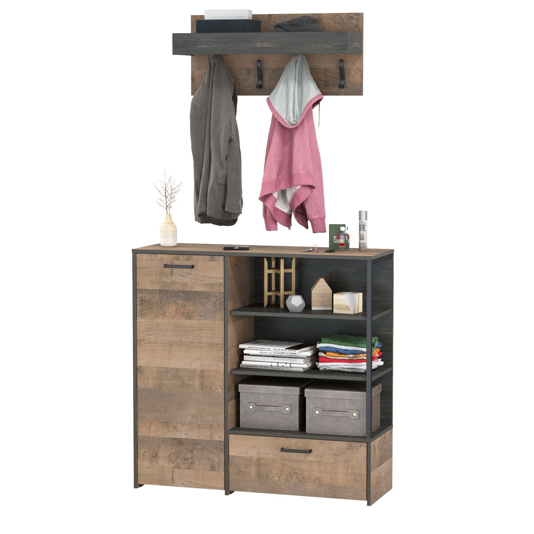 Изображение товара Комплект мебели для прихожей Mobi Трувор 13.307.01 + 15.04 80x195x36.9 см ЛДСП цвет дуб гранж песочный/интра