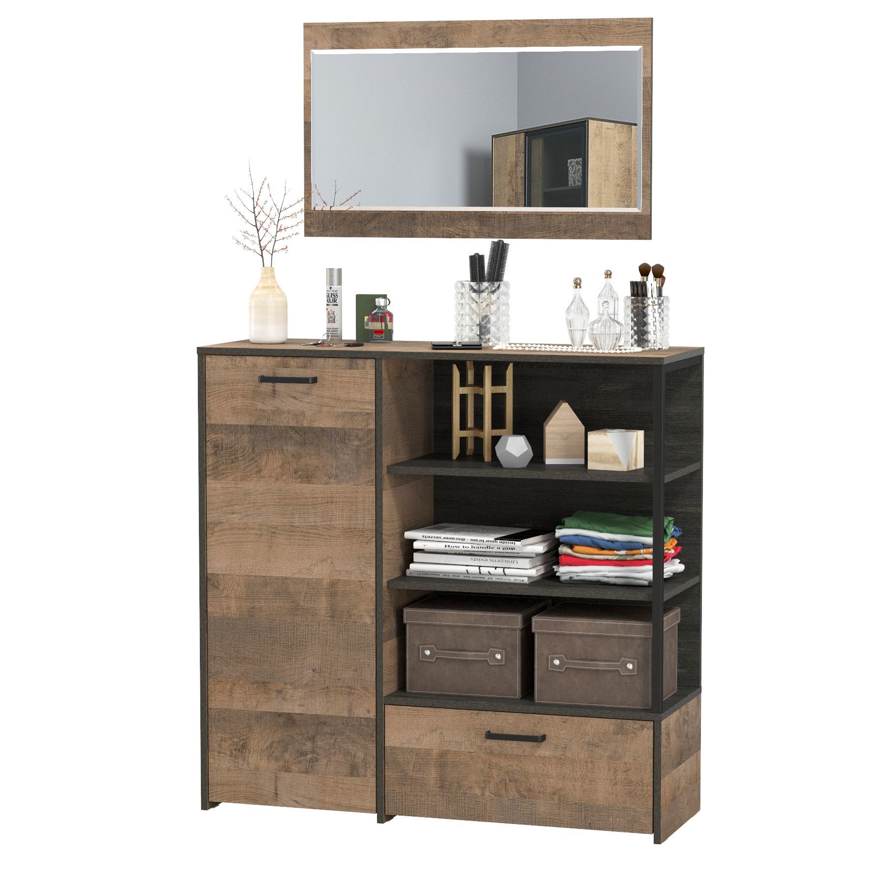 Изображение товара Комплект мебели для прихожей Mobi Трувор 13.307.01 + 15.30 66x195x37 см ЛДСП цвет дуб гранж песочный/интра