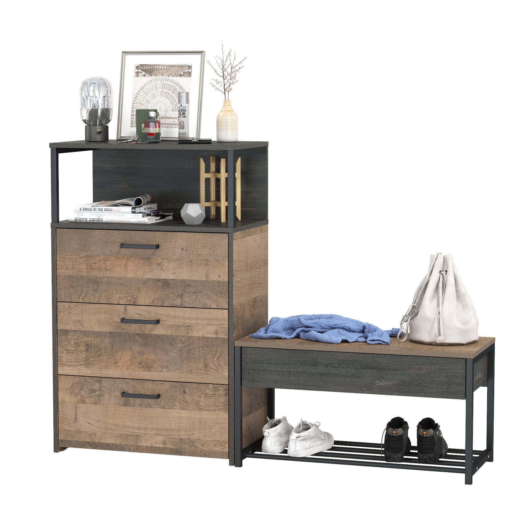 Изображение товара Комплект мебели для прихожей Mobi Трувор 13.241.03 + 13.307.02 66x210x37 см ЛДСП цвет дуб гранж песочный/интра