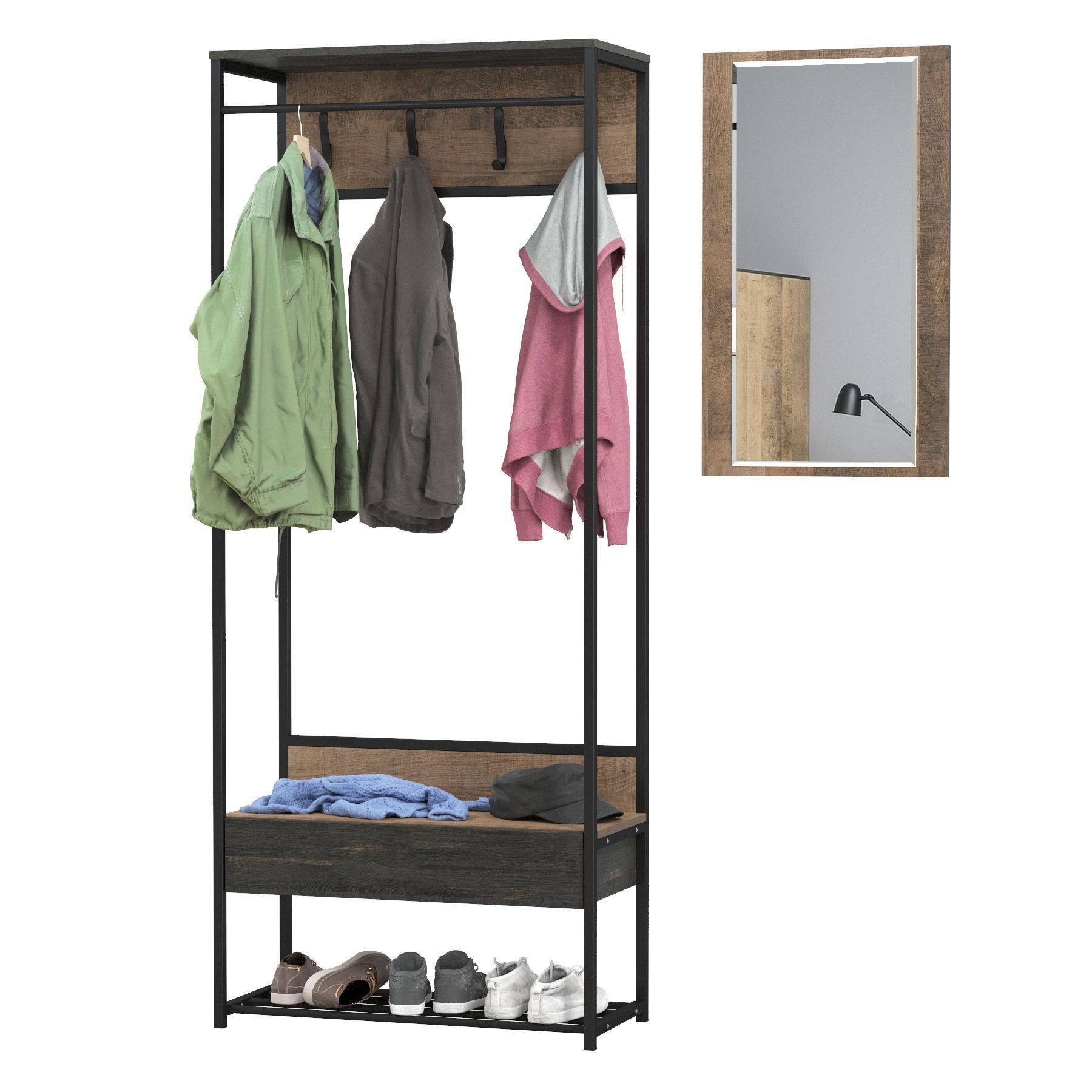 Изображение товара Комплект мебели для прихожей Mobi Трувор 80x194.2x36.6 см ЛДСП цвет дуб гранж песочный/интра