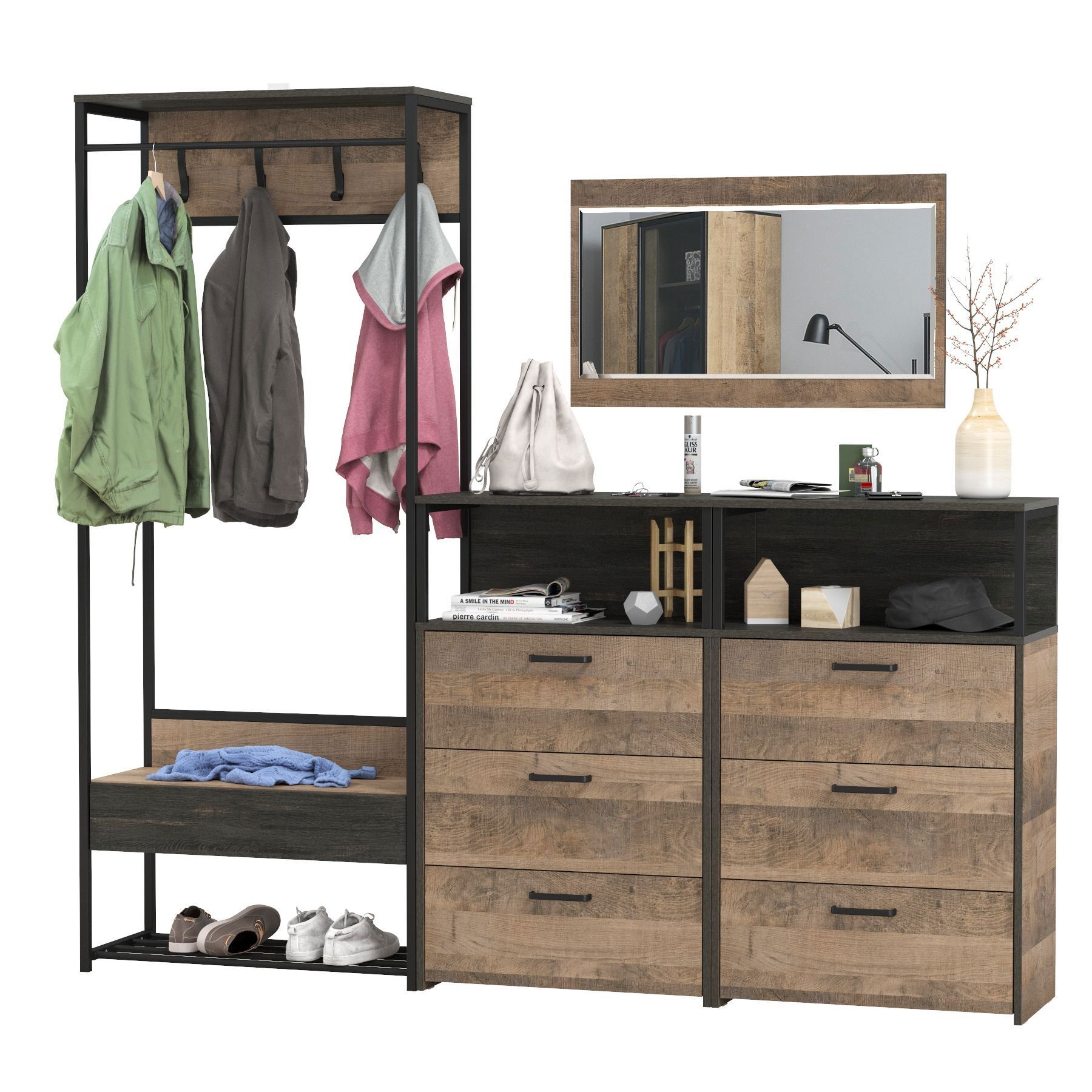 Изображение товара Комплект мебели для прихожей Mobi Трувор № 219 159x194.2x37 см ЛДСП цвет дуб гранж песочный/интра