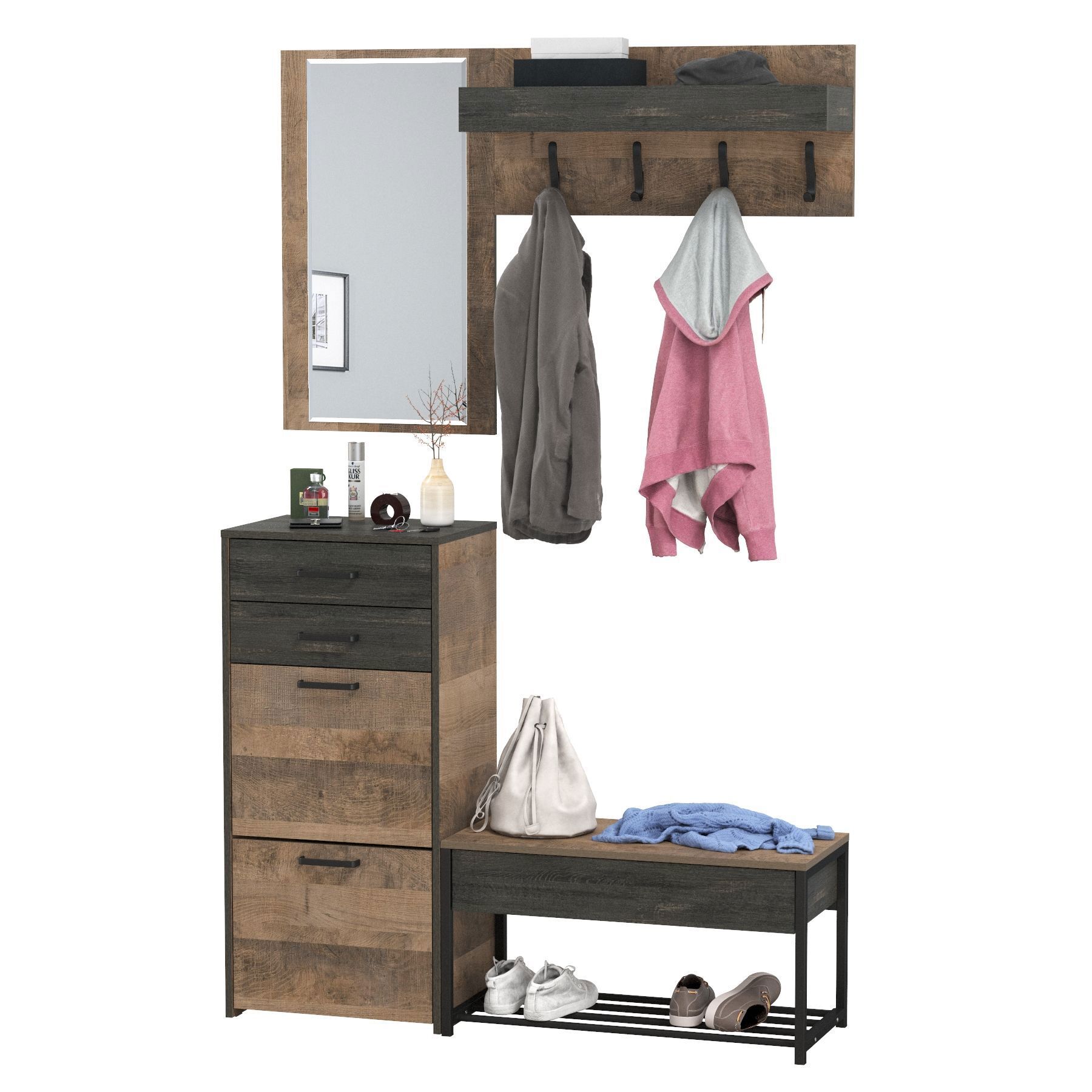 Изображение товара Комплект мебели для прихожей Mobi Трувор № 187 80x195x37 см ЛДСП цвет дуб гранж песочный/интра