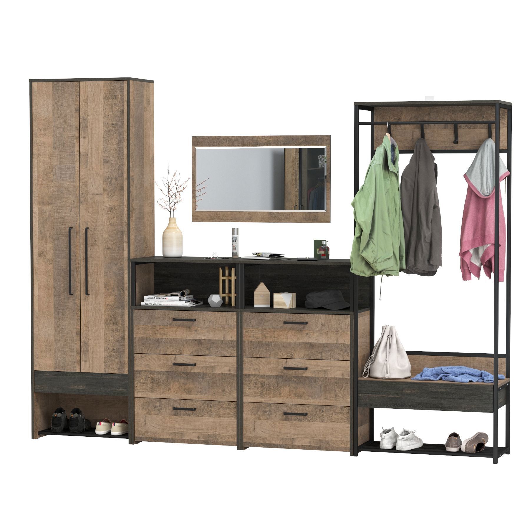 Изображение товара Комплект мебели для прихожей Mobi Трувор № 235 159x210x37 см ЛДСП цвет дуб гранж песочный/интра