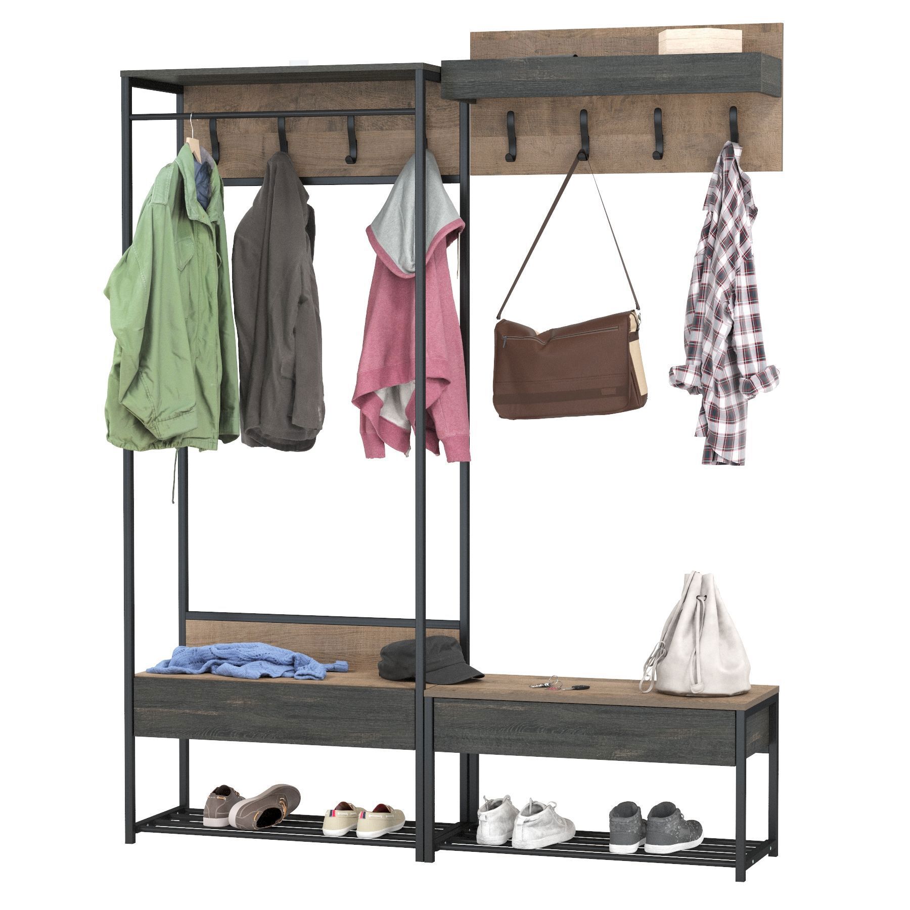 Изображение товара Комплект мебели для прихожей Mobi Трувор № 213 80x194.2x36.6 см ЛДСП цвет дуб гранж песочный/интра