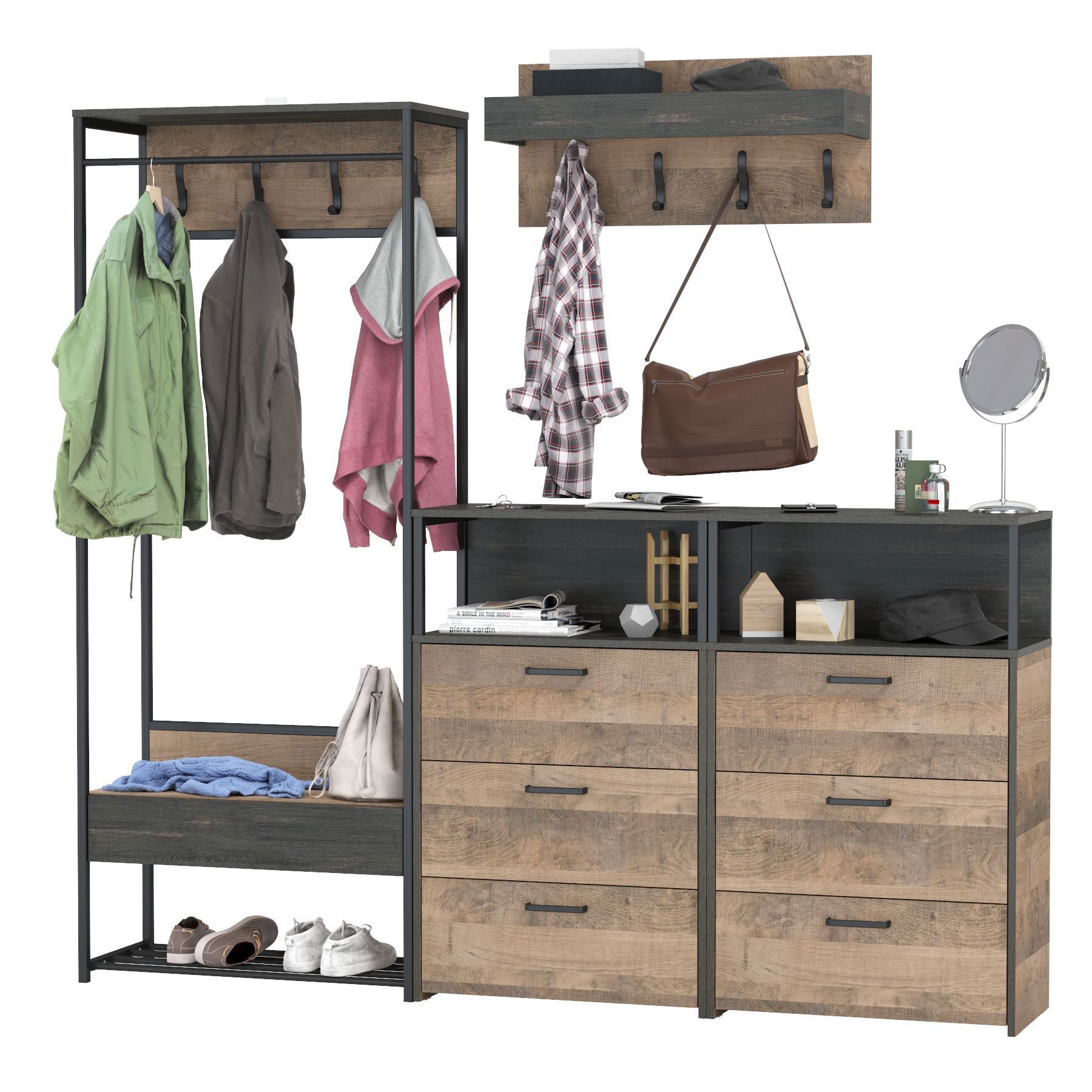 Изображение товара Комплект мебели для прихожей Mobi Трувор № 223 223.2x194.2x37 см ЛДСП цвет дуб гранж песочный/интра