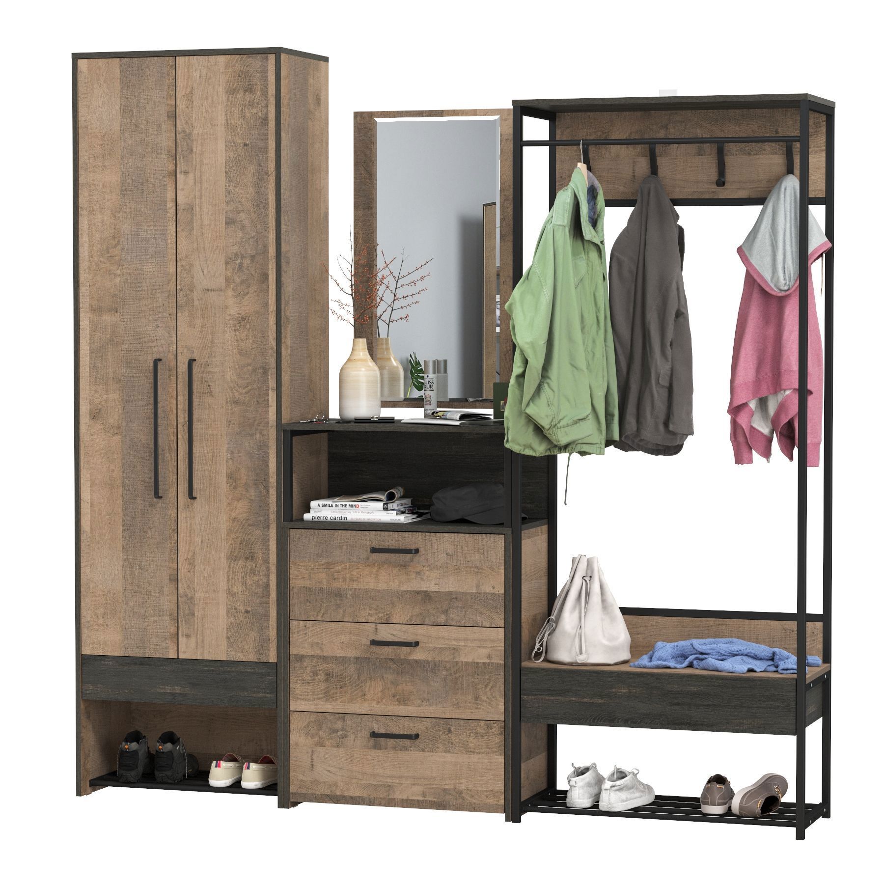 Изображение товара Комплект мебели для прихожей Mobi Трувор № 236 159x210x37 см ЛДСП цвет дуб гранж песочный/интра