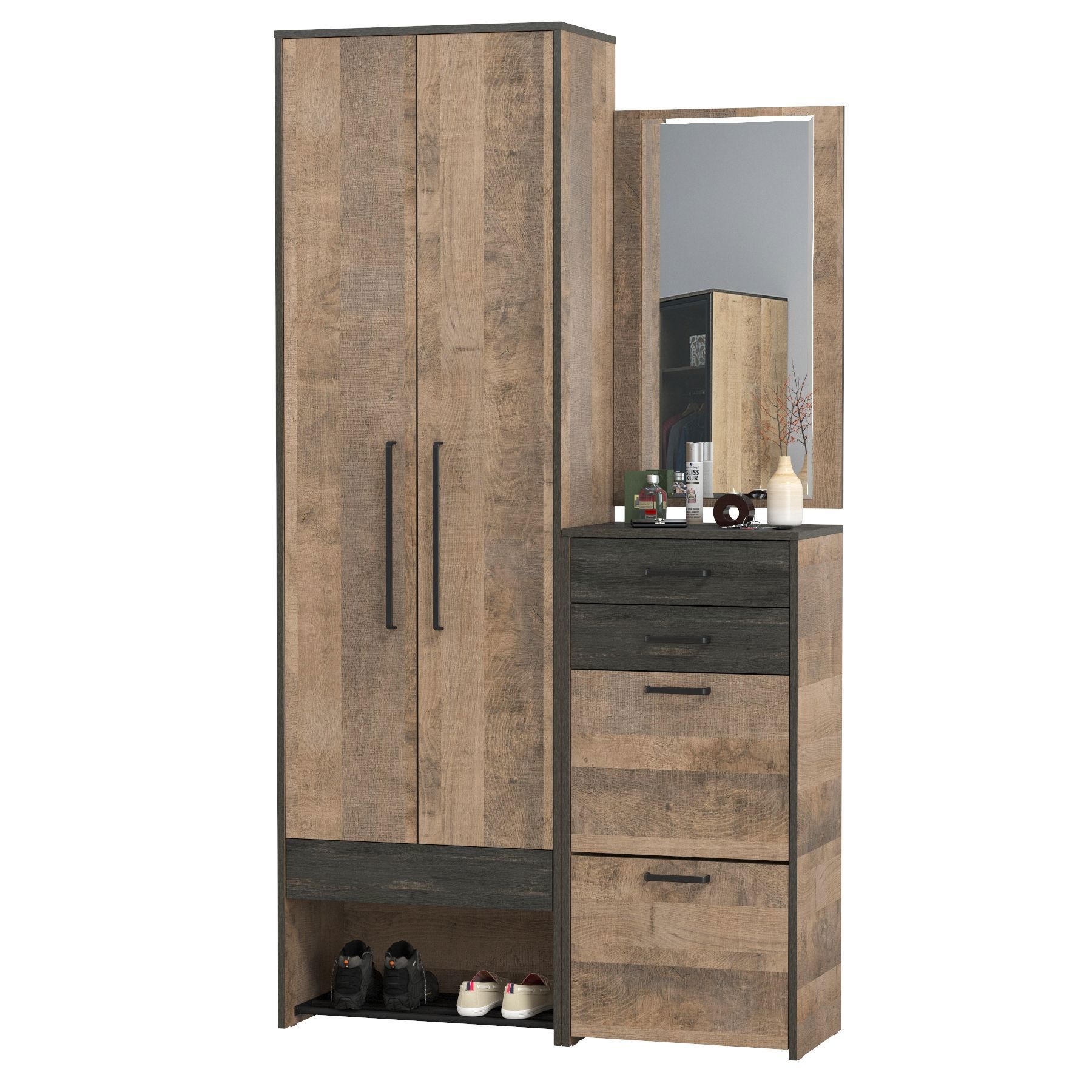 Изображение товара Комплект мебели для прихожей Mobi Трувор № 200 80x210x37 см ЛДСП цвет дуб гранж песочный/интра