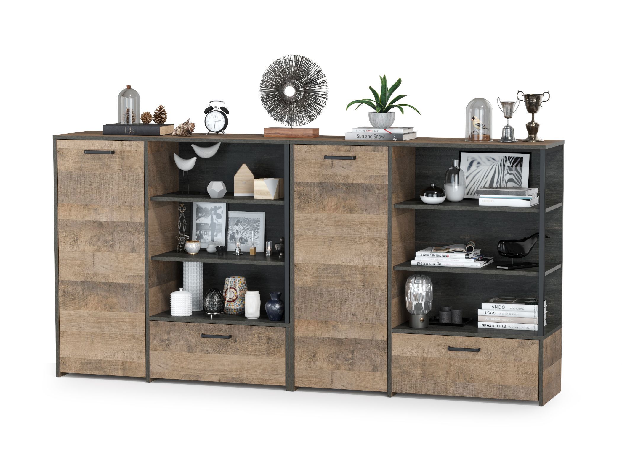 Изображение товара Комод Mobi Трувор 2x13.307.01 109x36.9x106.9 см лдсп цвет дуб гранж песочный/интра