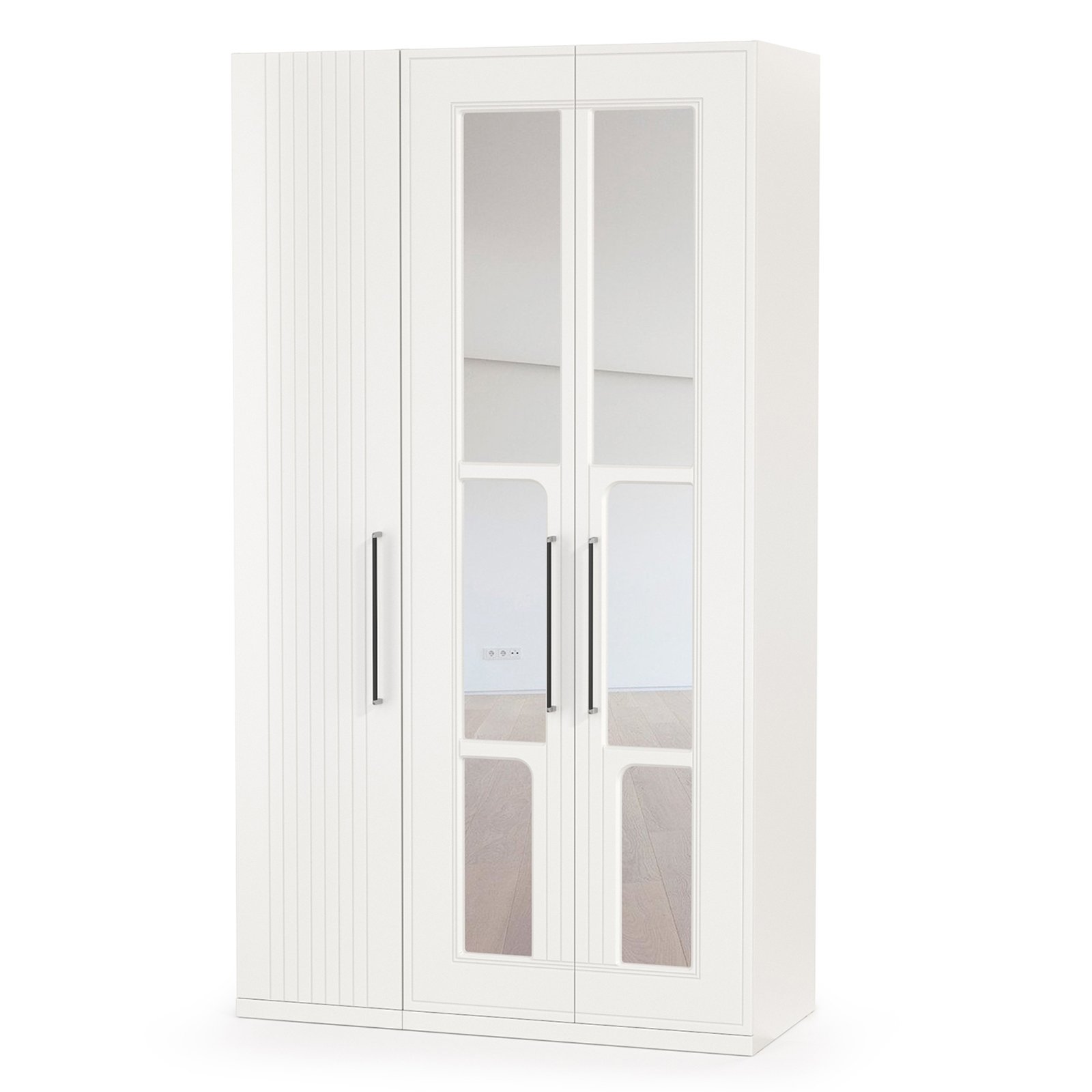 Изображение товара Шкаф распашной Mobi Валенсия с 3 дверями 126x225.3x54.2 см ЛДСП цвет белый шагрень