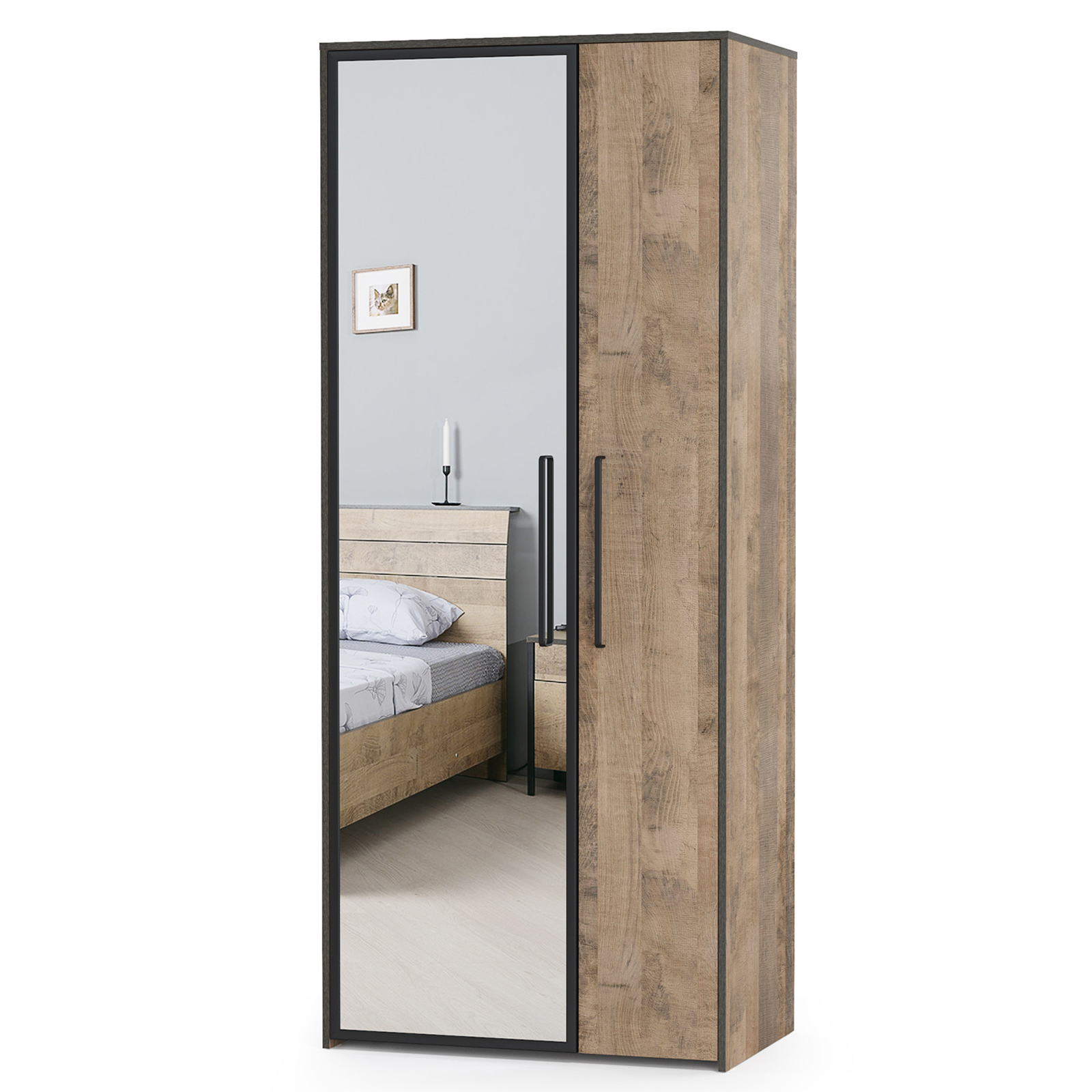 Изображение товара Шкаф распашной Mobi Трувор 13.204.01 с 2 дверями 88x210x54 см ЛДСП цвет дуб гранж песочный/интра