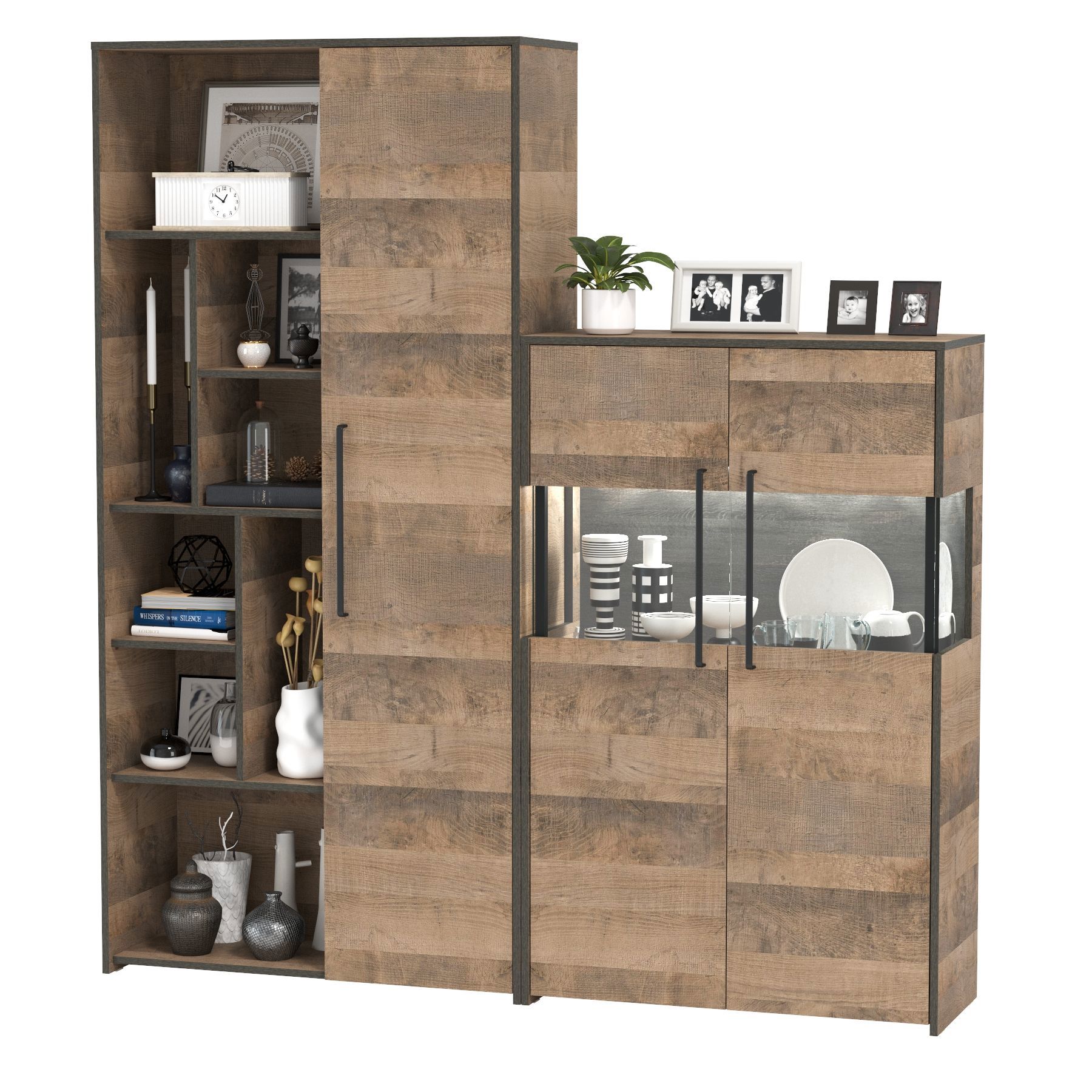 Изображение товара Шкаф распашной MOBI Трувор 178.8x194.2x37 см с тумбой под ТВ и 2 комодами