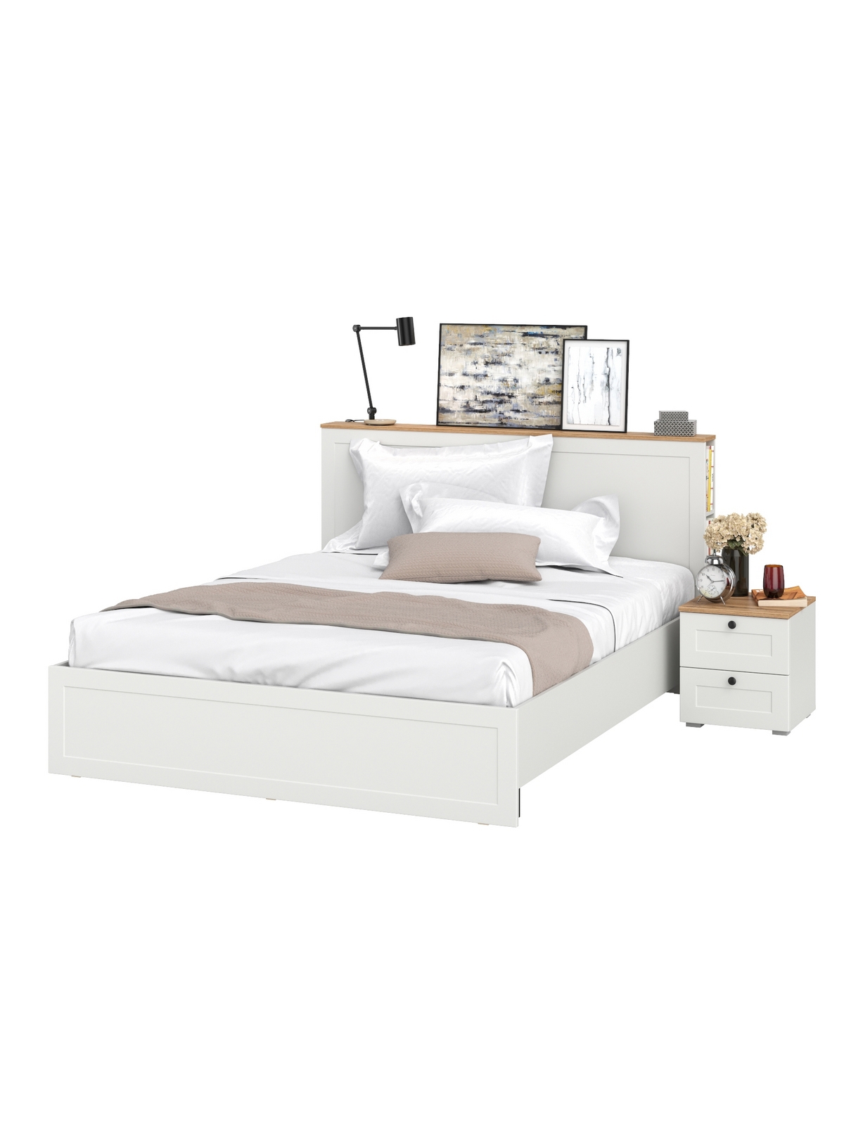 Изображение товара Кровать MOBI Остин 11.53+16.152 Ортопедическое основание, белый шагрень/дуб крафт золотой