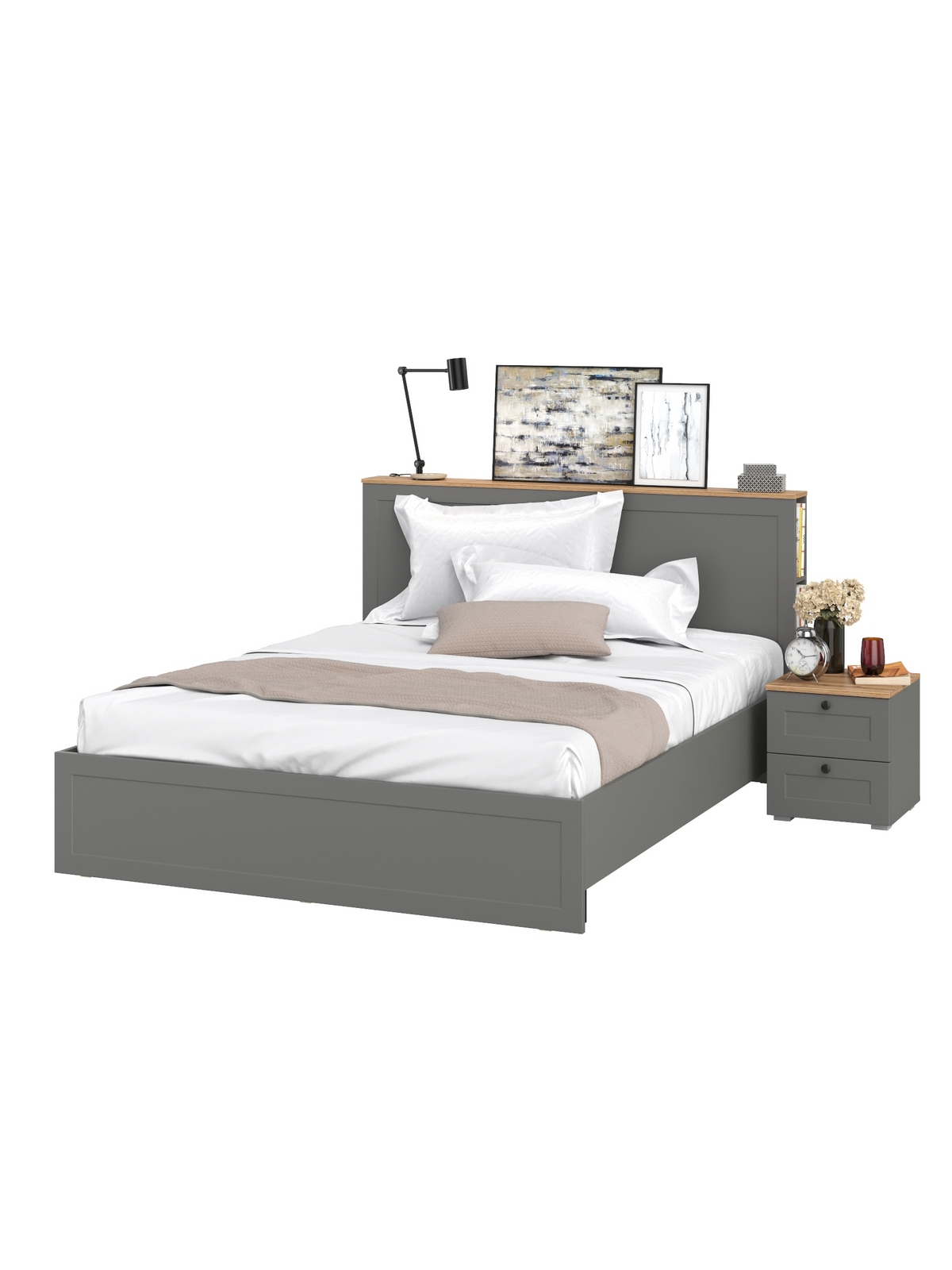 Изображение товара Кровать Mobi Остин 160x200 см цвет серый графит/дуб крафт золотой