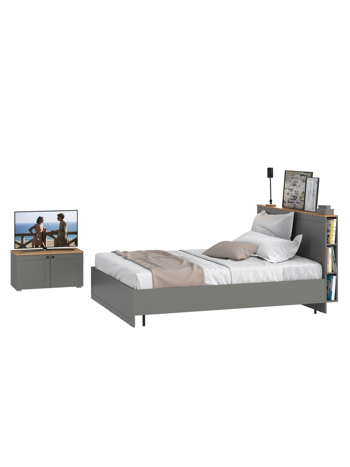 Изображение товара Кровать Mobi Остин 160x200 см цвет серый графит/дуб крафт золотой