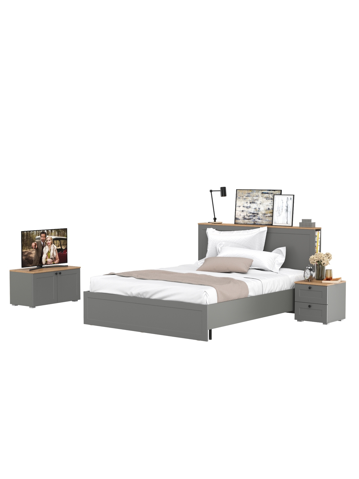 Изображение товара Кровать Mobi Остин 160x200 см цвет серый графит/дуб крафт золотой