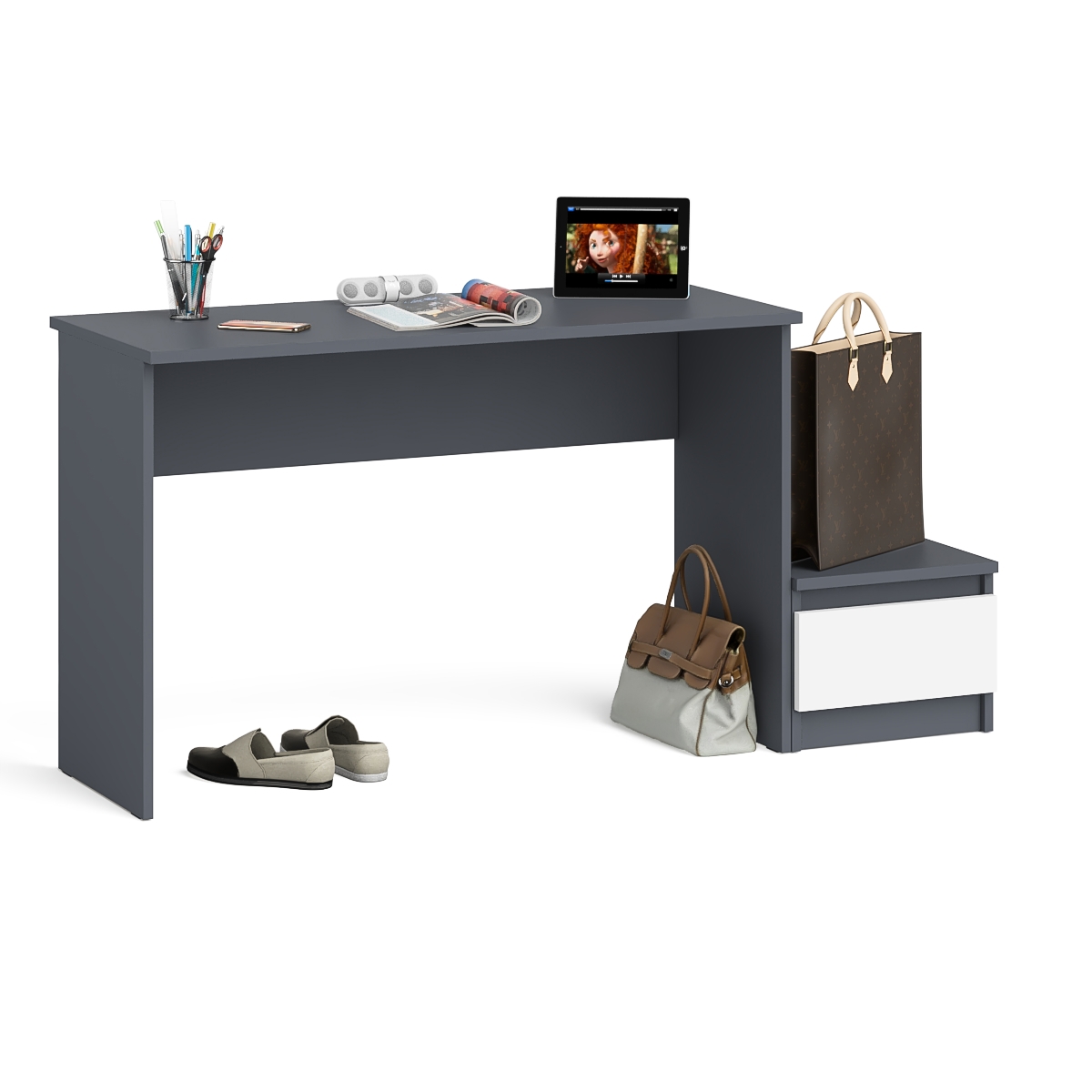 Изображение товара Стол Мори СВК МСП1200.1+ТМП400.1 — минимализм в графит/белый